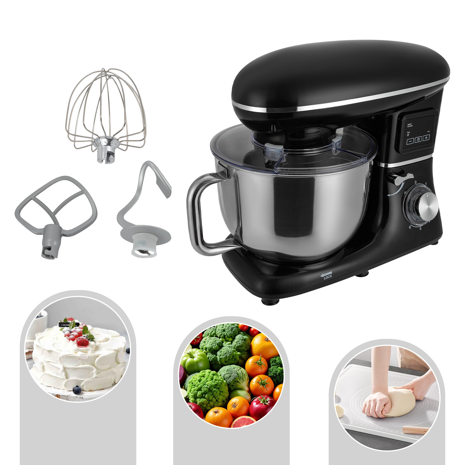 Commercial Stand Food Mixer Processor 6.5Qt Electric Dough Mixer 6+1 Speed 1350W