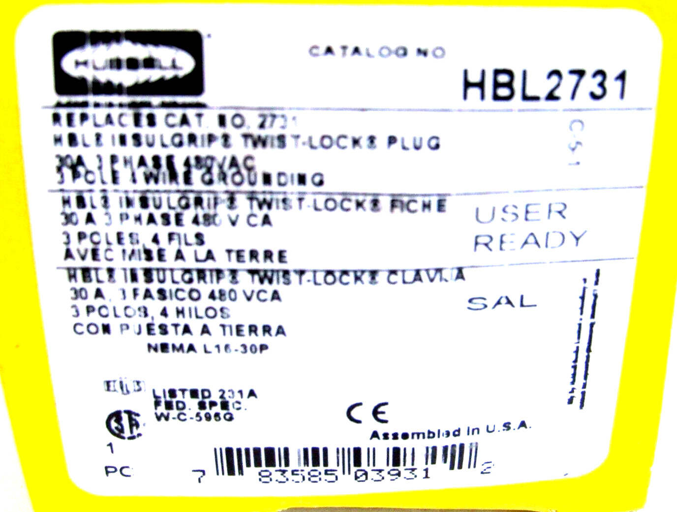 NEW HUBBELL HBL2731 TWIST LOCK PLUG