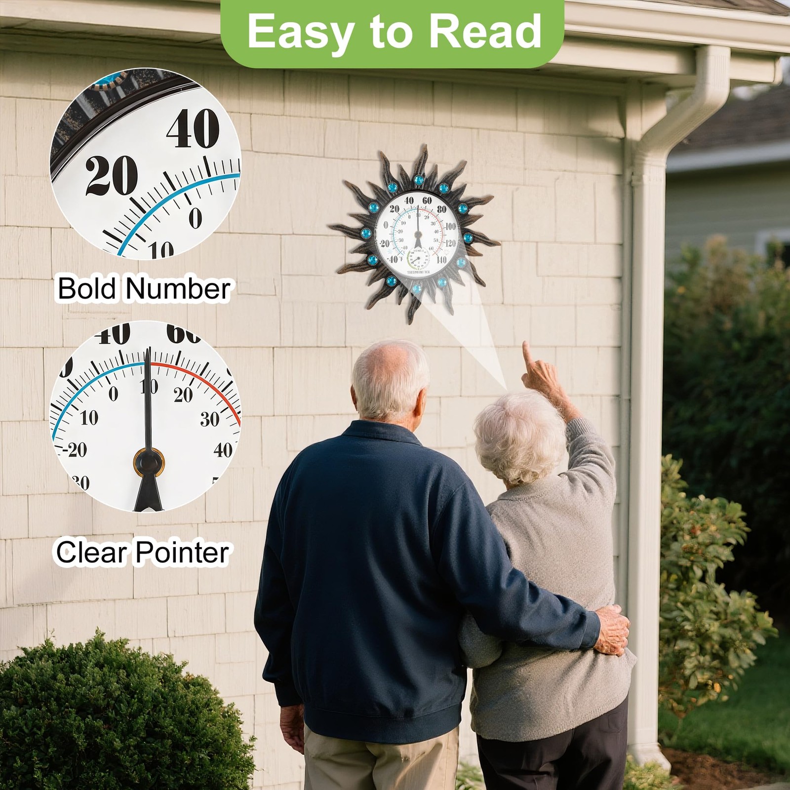 Retro Sun Wall Mounted Thermometer W/Hygrometer Waterproof Decorative Patio Yard