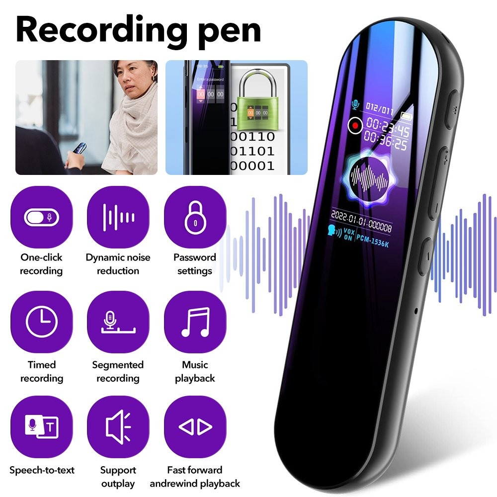 Digital Voice Recorder Mini Dictaphone Lecture Meeting Audio MP3 Player 1536Kbps