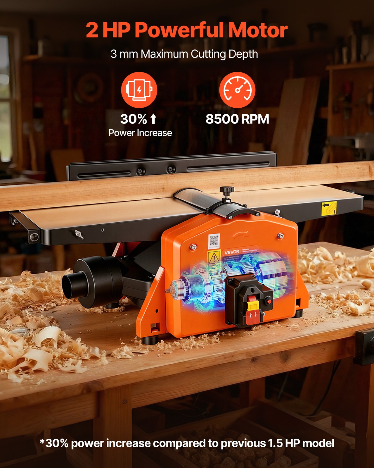 VEVOR Spiral Benchtop Jointer 8 Inch Bench Top Wood Jointer 8500 RPM Extendable