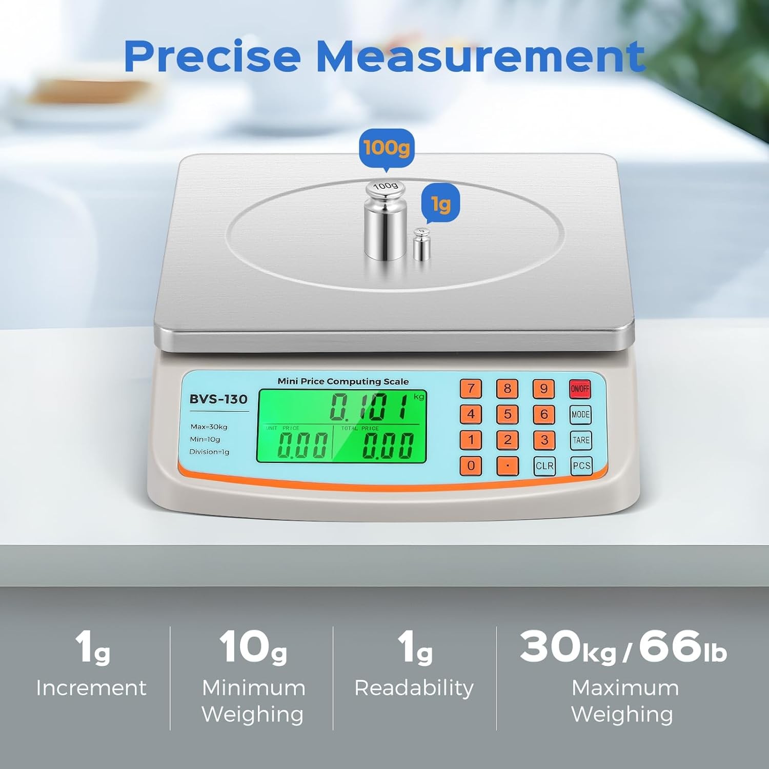 Commercial Food Scale 66Lb/ 30Kg with Stainless Steel Platter Price Computing Sc