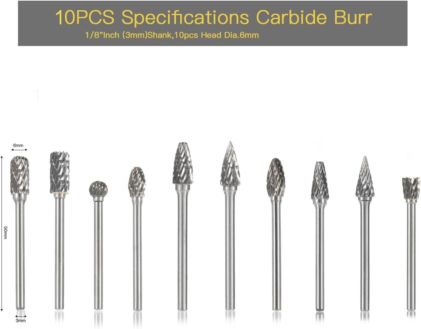 Aluminum Cutting Bits Carbide Burr Set 10 Pieces With 3mm1/8inch For Die Grinder