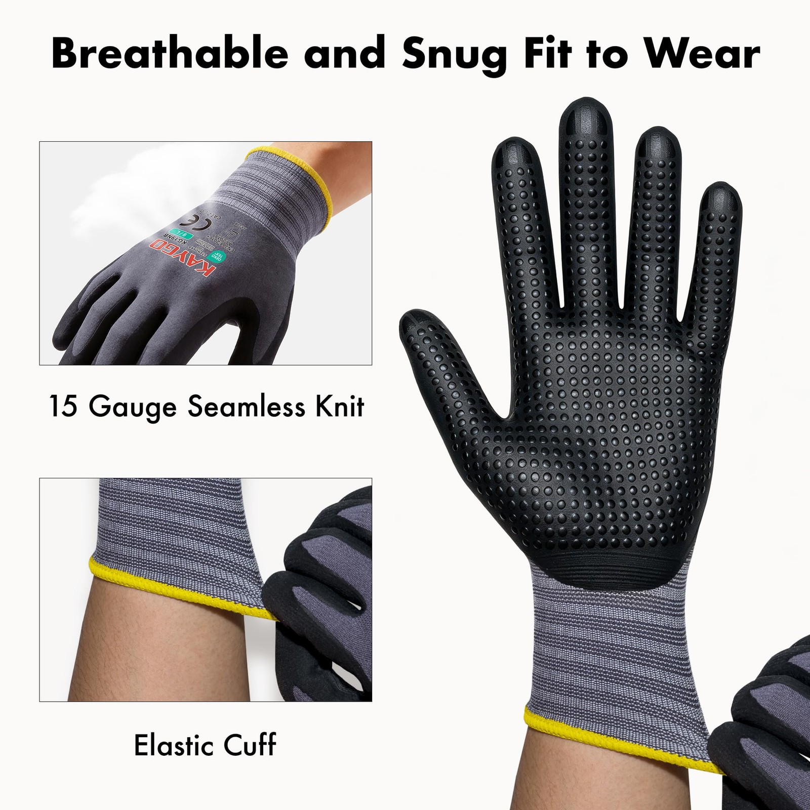 MicroFoam Nitrile Coated Work Gloves, 3 Pairs KG19N Seamless Knit Nylon, Micr…