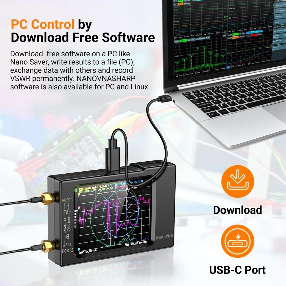 Nano VNA Vector Network Analyzer 50KHz-900MHz Antenna Analyzer 2.8″ Touch Screen