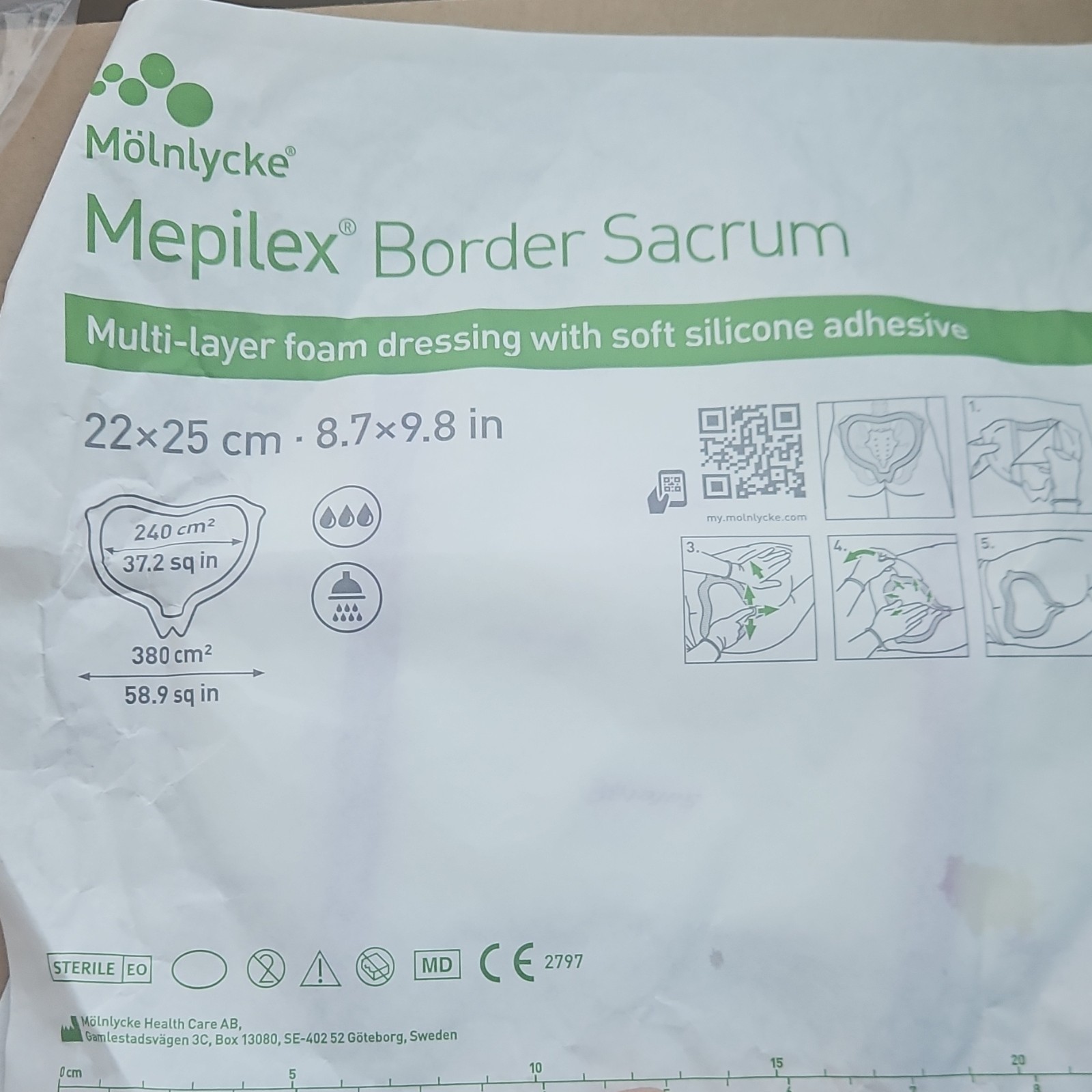 (2)Mölnlycke Mepilex Border Sacrum Foam Dressing Soft Silicone 22x25cm