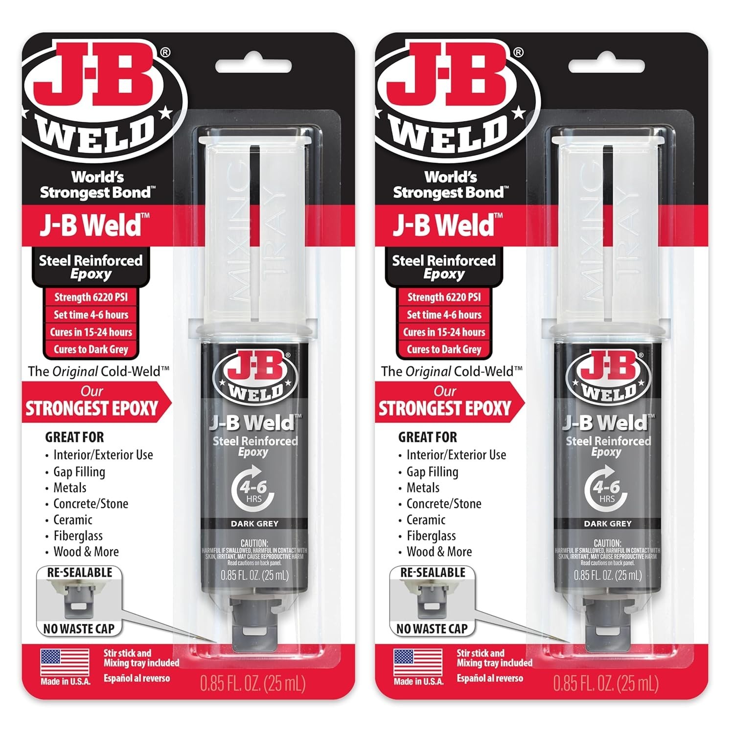 Steel Reinforced Epoxy Syringe, High Strength, 2 Pack, Dark Grey,