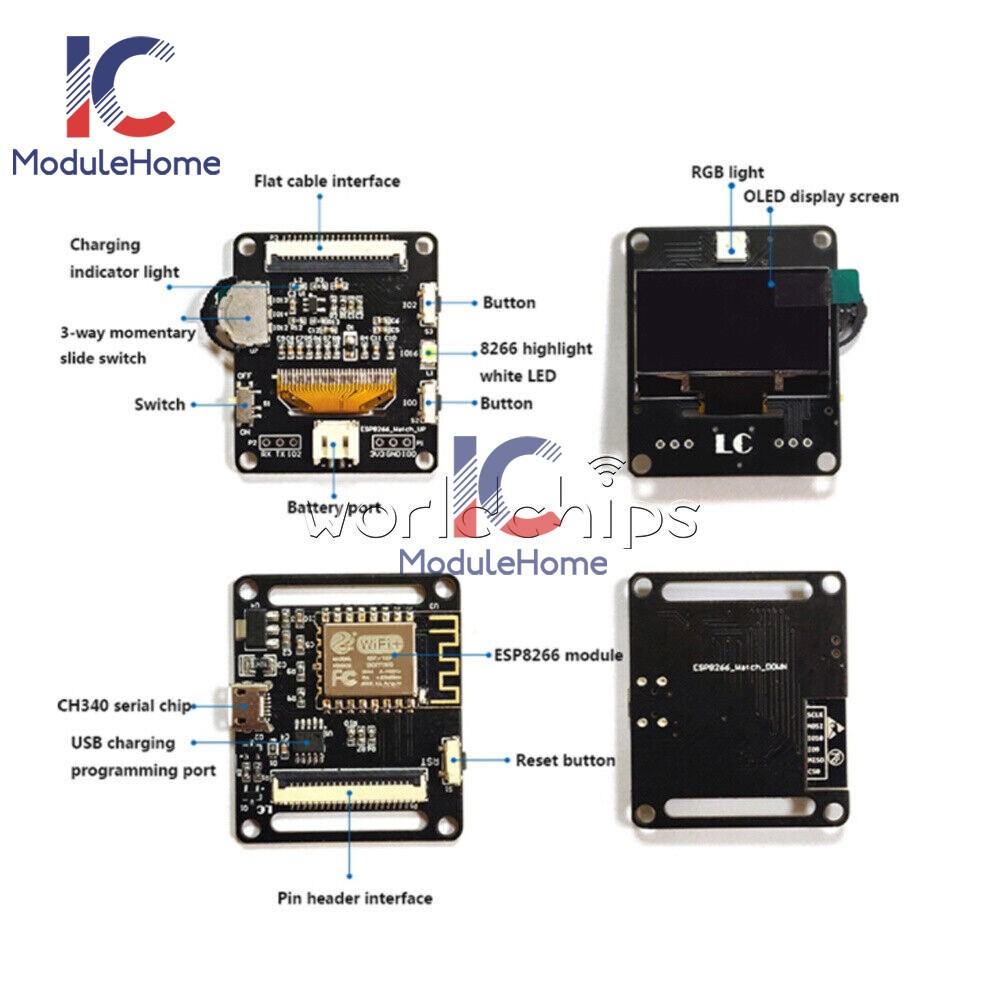 ESP8266 DIY Watch Programmable ESP WIFI ESP-12F OLED Display Development Board