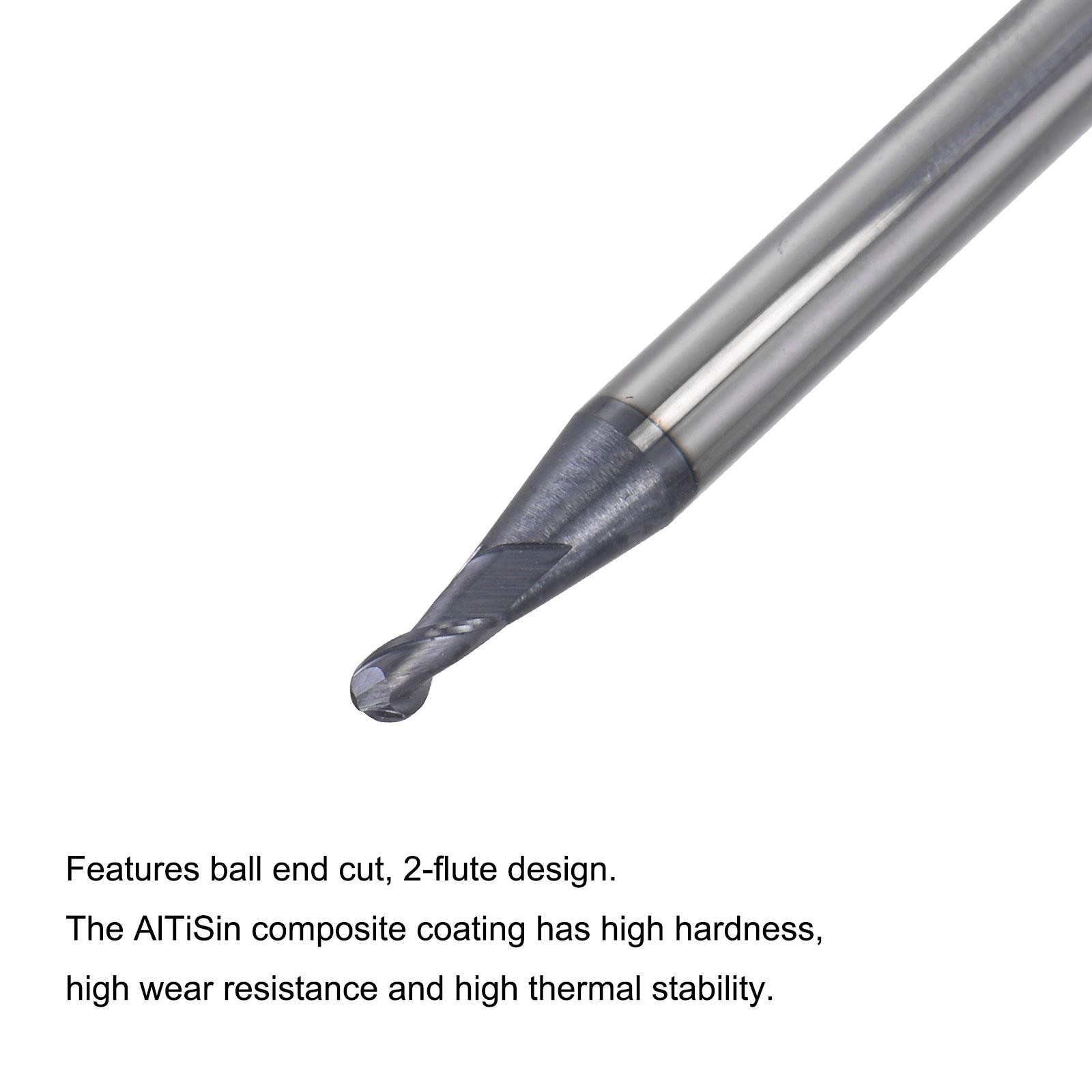 1mm Radius 50mm Long HRC45 Carbide AlTiSin Coated 2 Flute Ball Nose End Mill