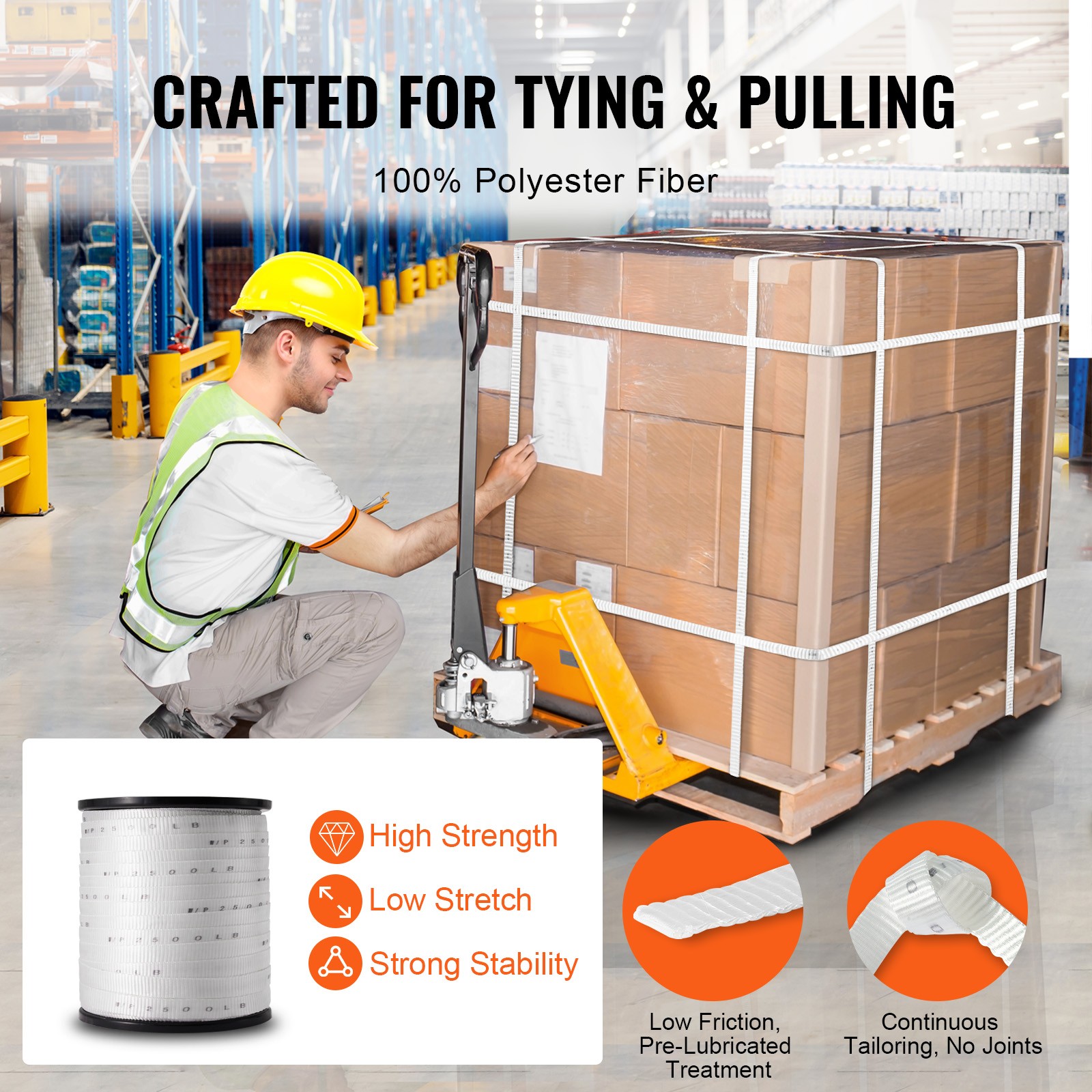 VEVOR Polyester Pulling Tape Mule Tape 3/4″ x 528′ 2500 lbf Tensile Capacity