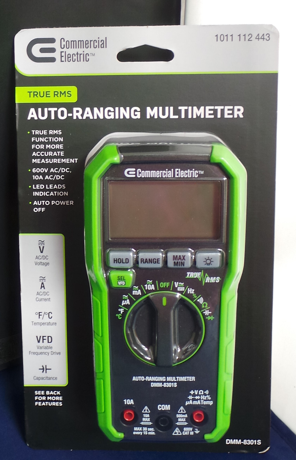 Commercial Electric 600V True RMS Auto Ranging Digital Multimeter W/ Temp