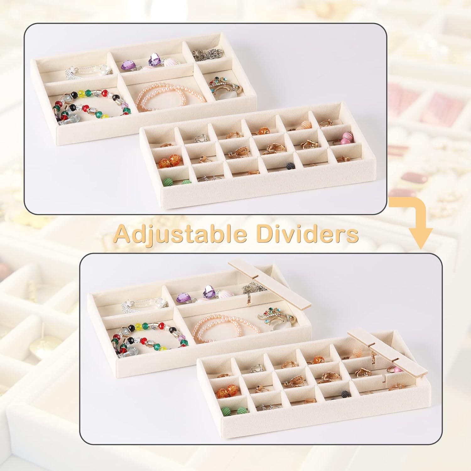 Set of 8 Stackable Jewelry Organizer Trays,Jewelry Drawer Beige