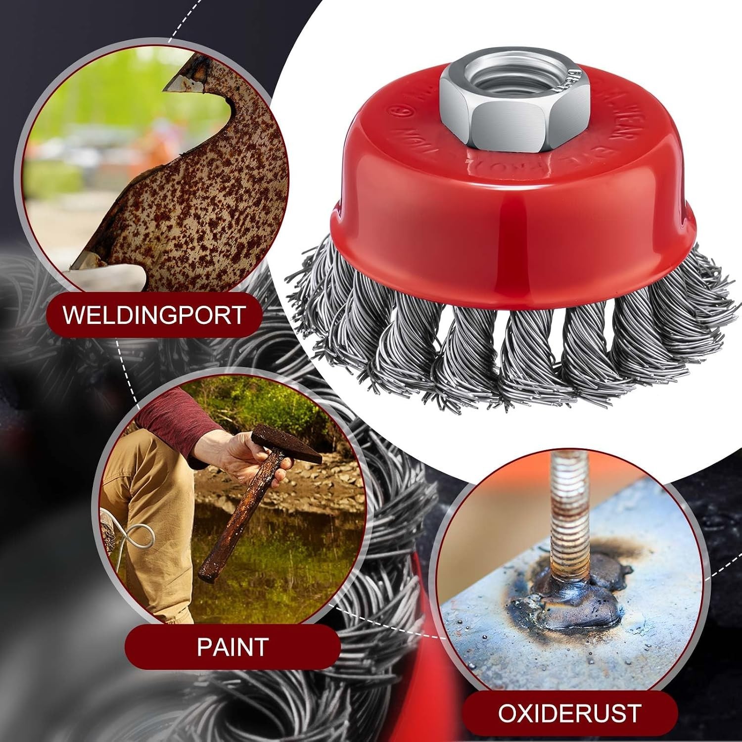 36 Pcs 3 Inch Wire Wheel Cup Brush with 5/8″-11 Threaded Arbor for 4 1/2 Angle G