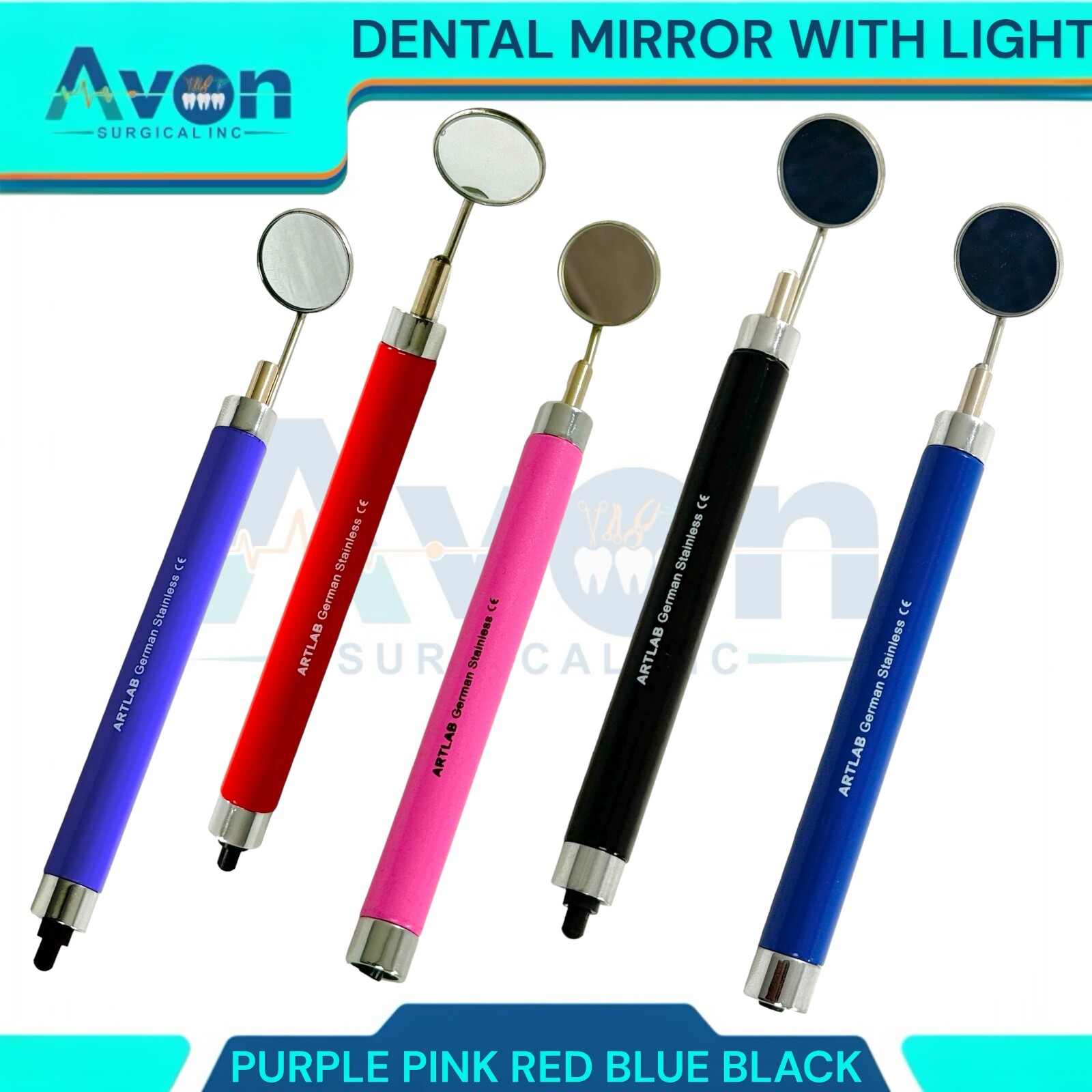 Dental Examination Mouth Mirrors, with LED Illumination Feature, Battery Powered