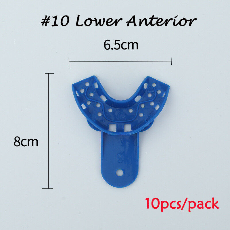 2/10Pcs Dental Plastic-Steel Impression Trays Blue Materials Upper+Lower L M S
