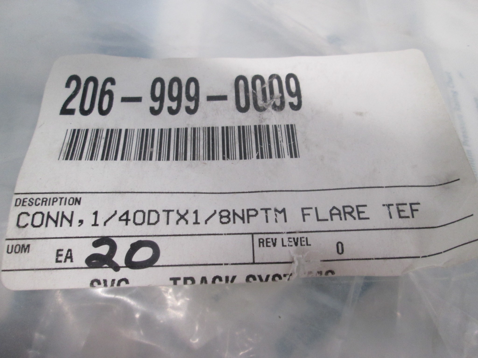 Entegris, Conn, 1/4ODTX1/8NPTM Flare Teflon, 206-999-0009, New, Lot of 20