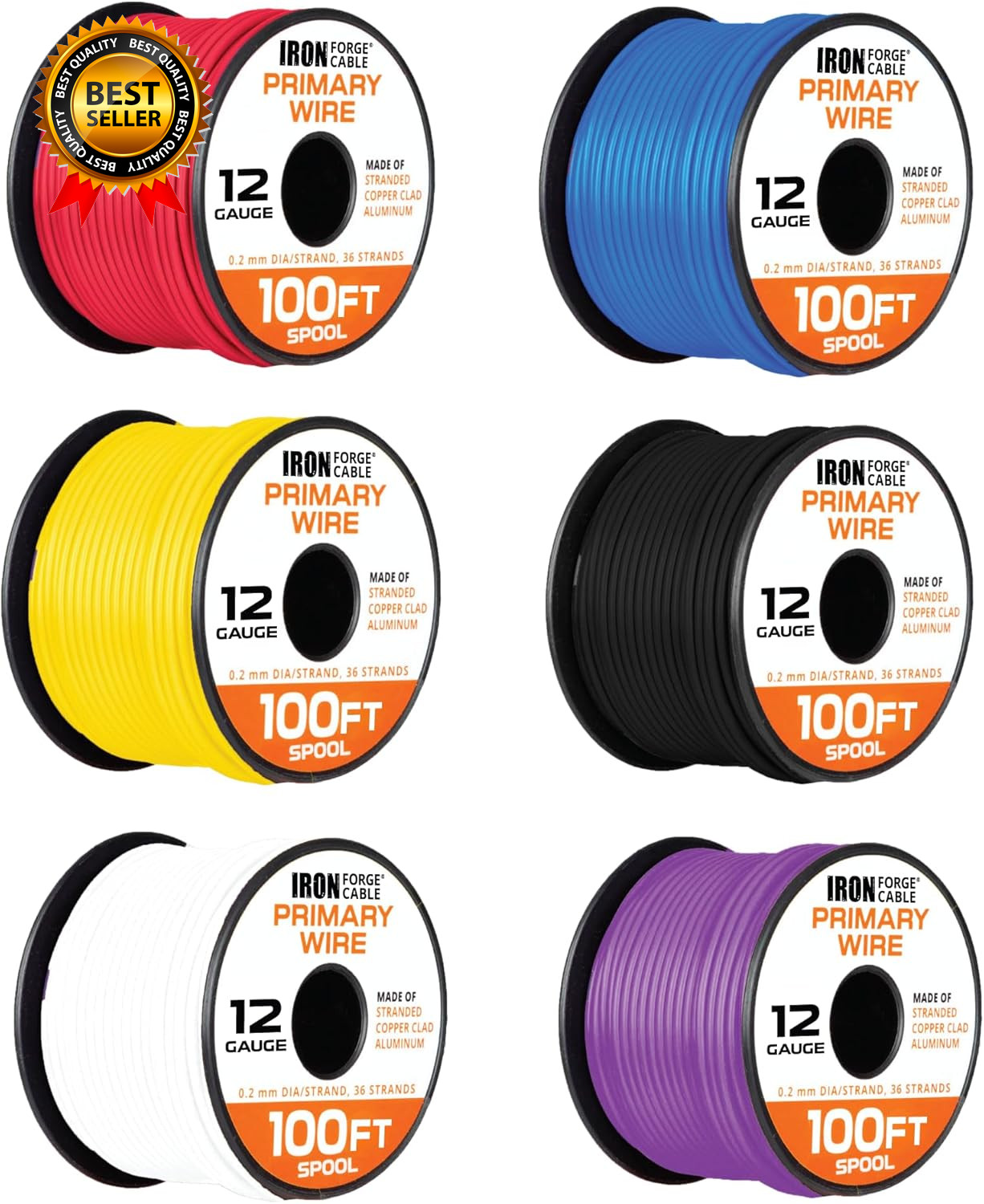 12 Gauge Primary Automotive Wire 6 Roll Bulk Assortment Pack 12 AWG Auto Cable