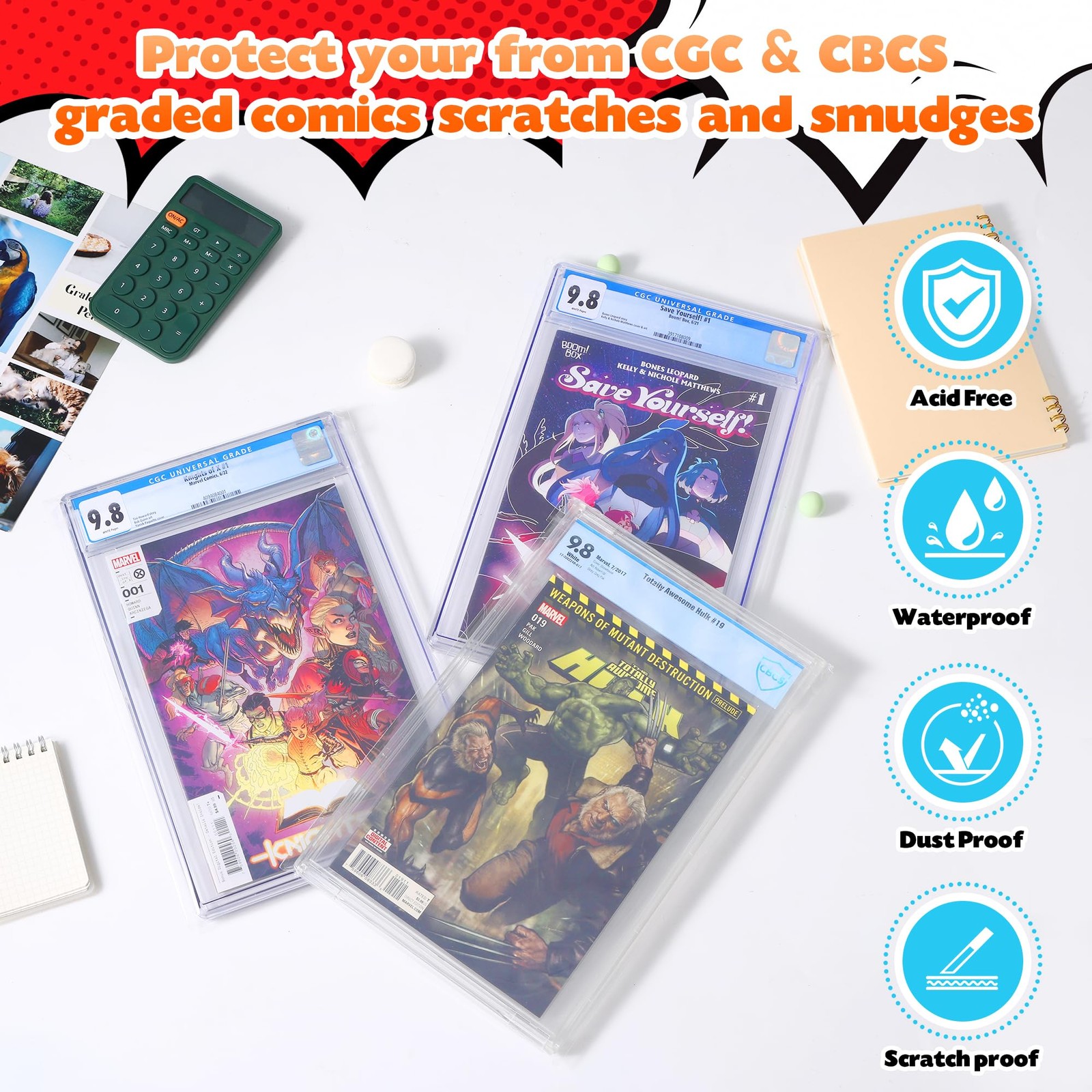 50 Pcs Resealable Graded Comic Book Bags,Clear Plastic Comic Sleeves for CGC …