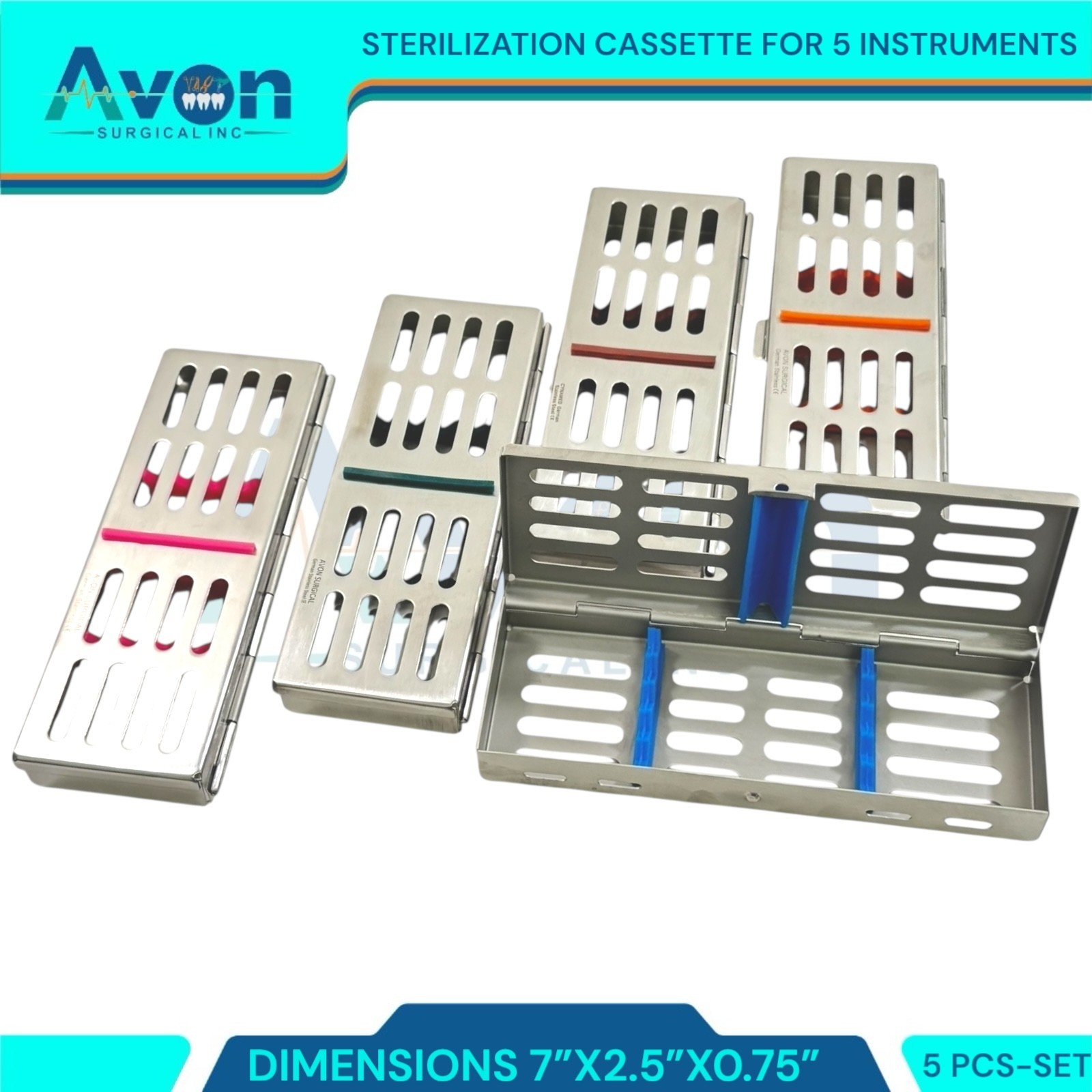 5 GERMAN DENTAL AUTOCLAVE STERILIZATION CASSETTE RACK BOX TRAY FOR 5 INSTRUMENT