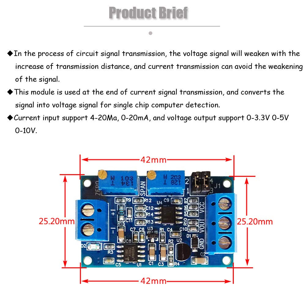 Ximimark 2Pcs Current to Voltage Converter Module 0/4-20Ma to 0-3.3V 0-5V 0-10V