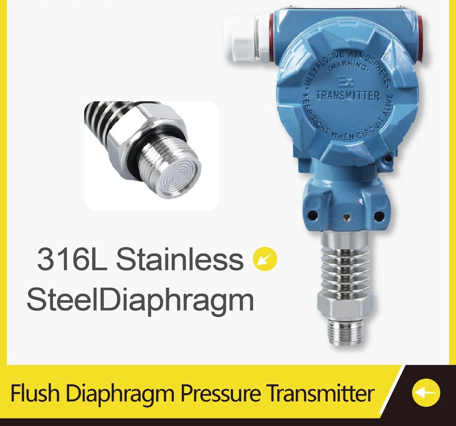 Pressure Transmitter Flush Diaphragm High Temperature 4-20mA RS485 316L Steel