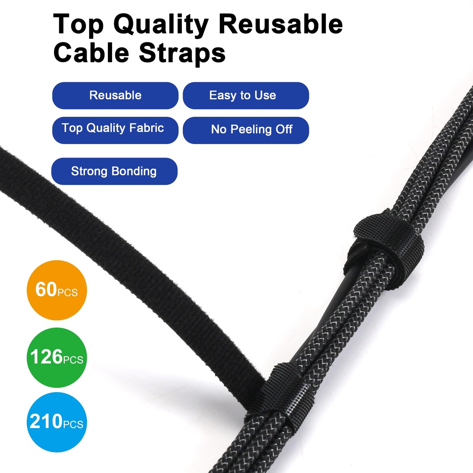 Nettbe Reusable Cable Ties, 60 PCS 8 Inches Adjustable 8inches-60PCS, Black