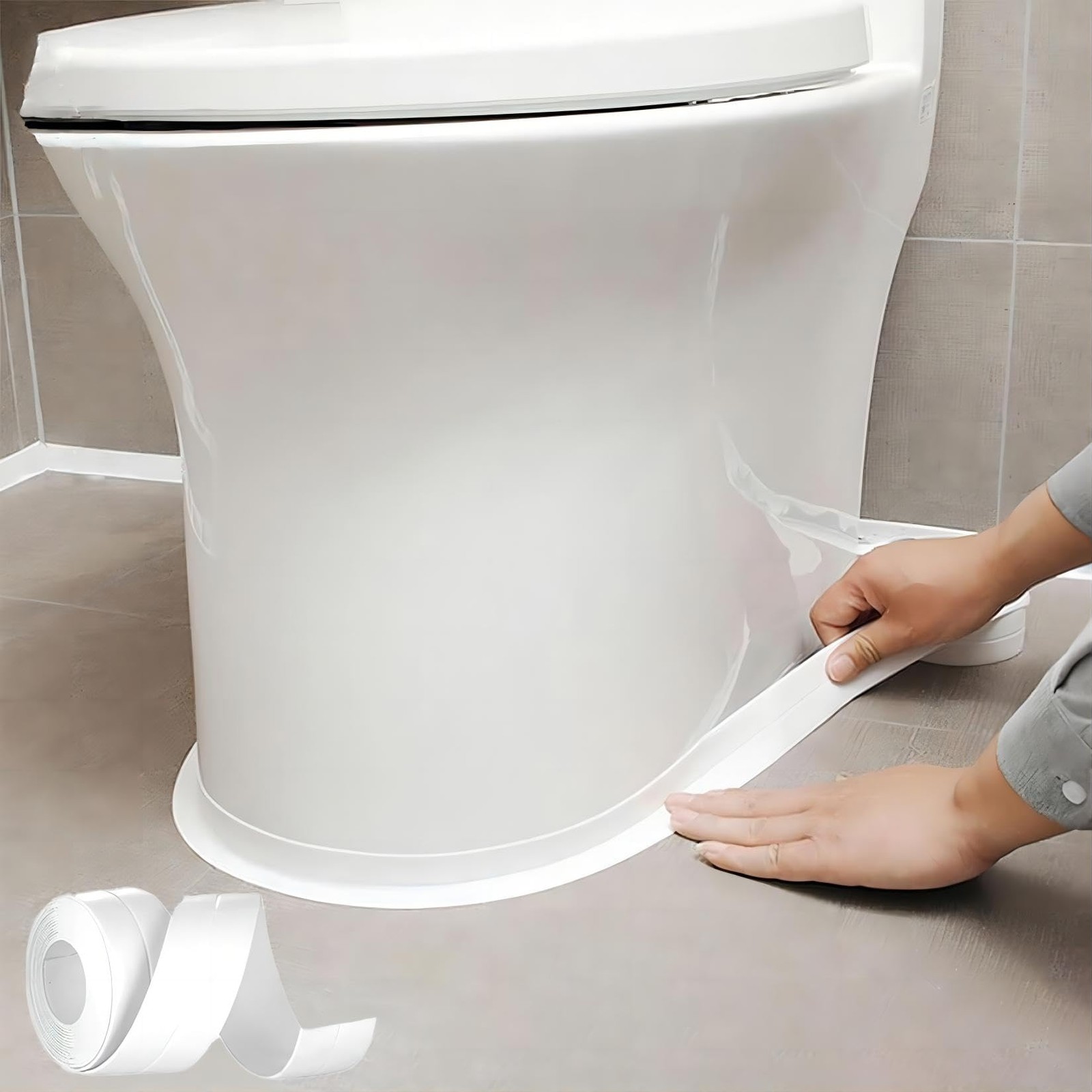 Caulk Tape Self Adhesive, 1 Rolls Waterproof Strip, Toilet Sealer white