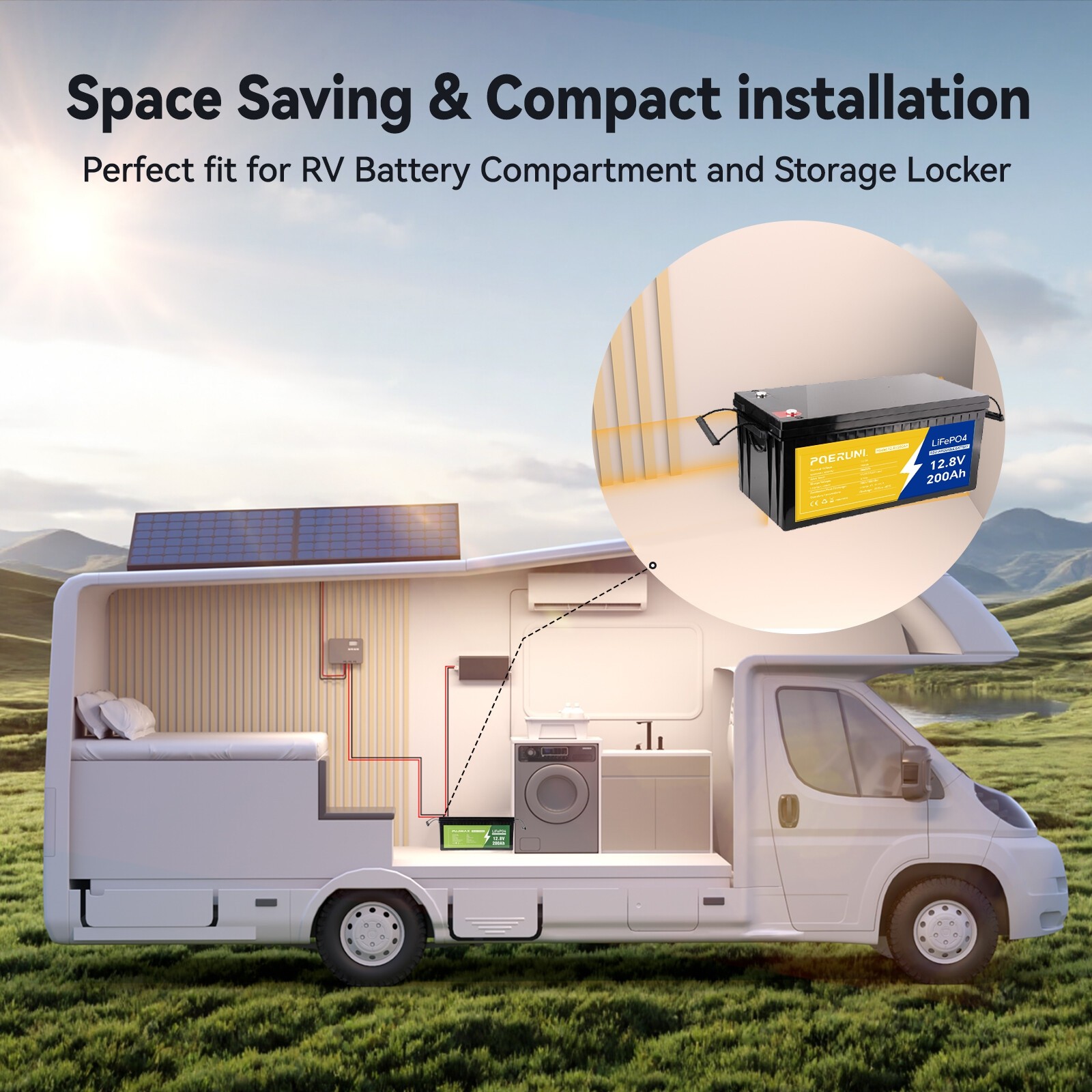 12v 200ah lifepo4 lithium solar battery deep cycle BMS For Off-grid RV Marine