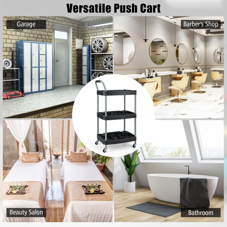 3 Layer Detailing Garage Tool Organizer Utility Cart w/ Multiple Divider 4 Wheel