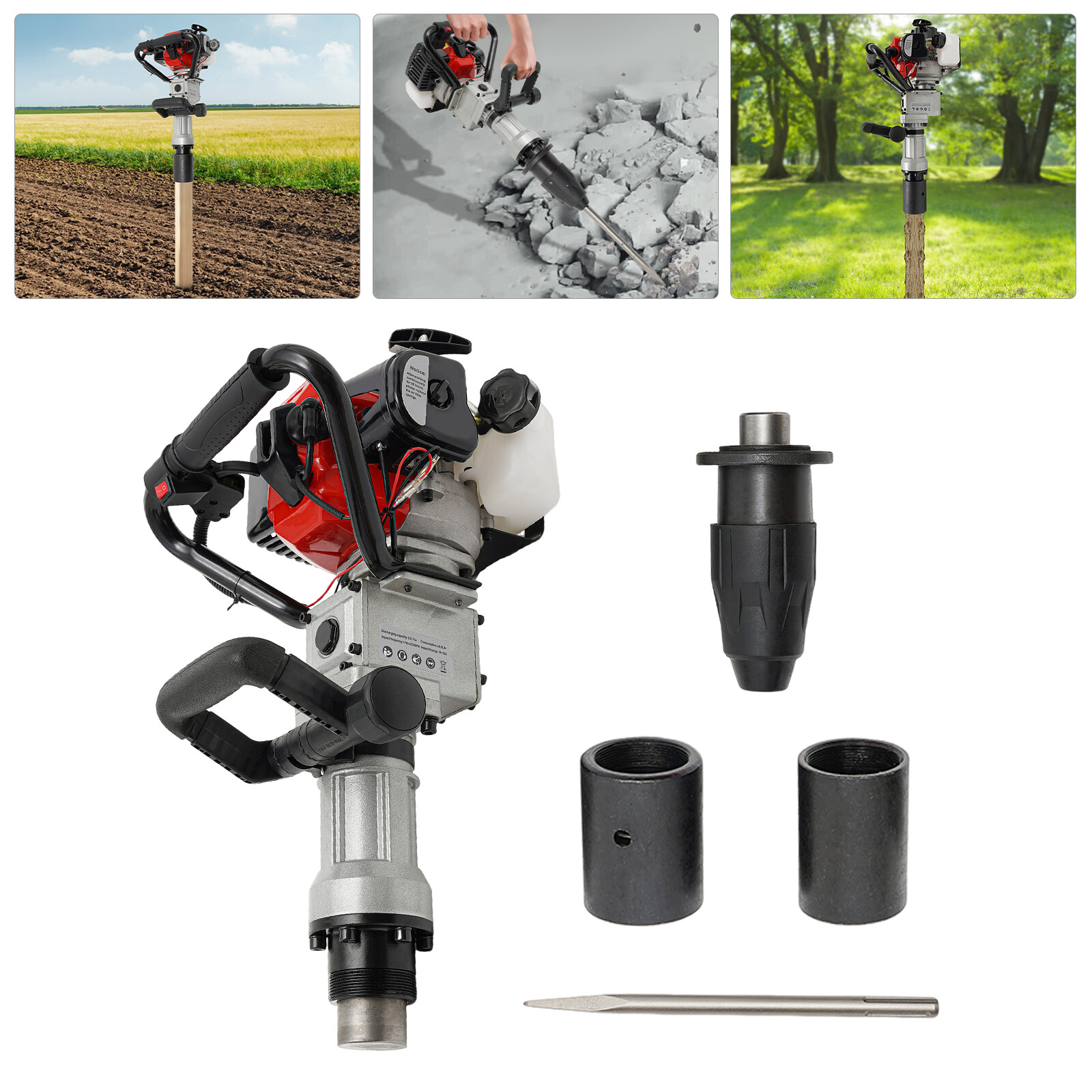 2Stroke 32.7cc Gas Power T Post Driver & Demolition Concrete Breaker Jack Hammer