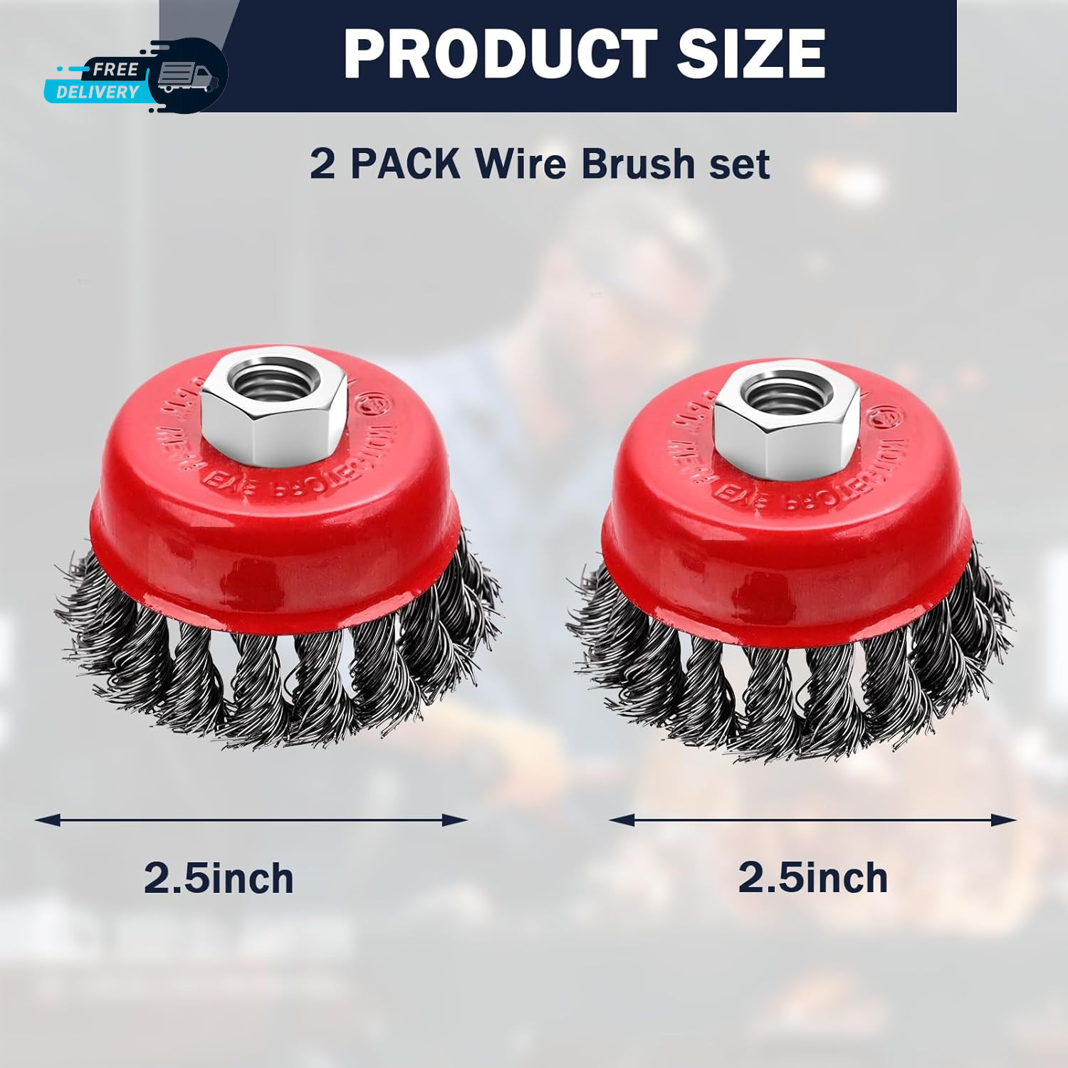 2 Pcs 2.5 Inch Wire Cup Brush for 4 1/2 Angle Grinder Wire Wheel Cup Brush