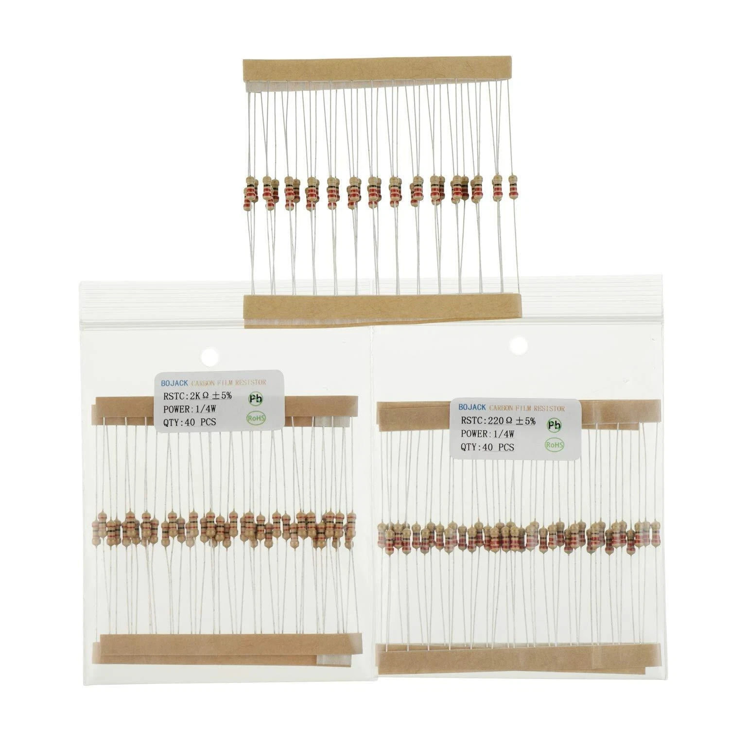 Kit De Resistencias 1000 Piezas 25 Valores 1 Ohm-1m Ohm 5% 1/4w Pelã­cula Carbon