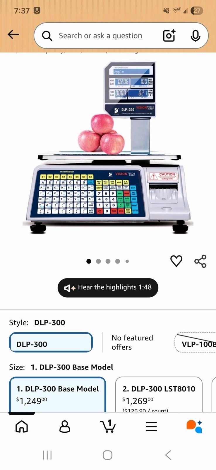 VisionTech Shop DLP-300 Legal For Trade Digital Food Scale PLU Keypad 60lb