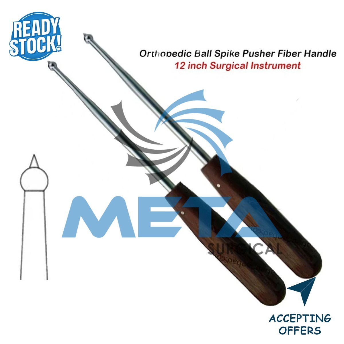 Orthopedic Ball Spike Pusher Fiber Handle 12″ Surgical Instrument
