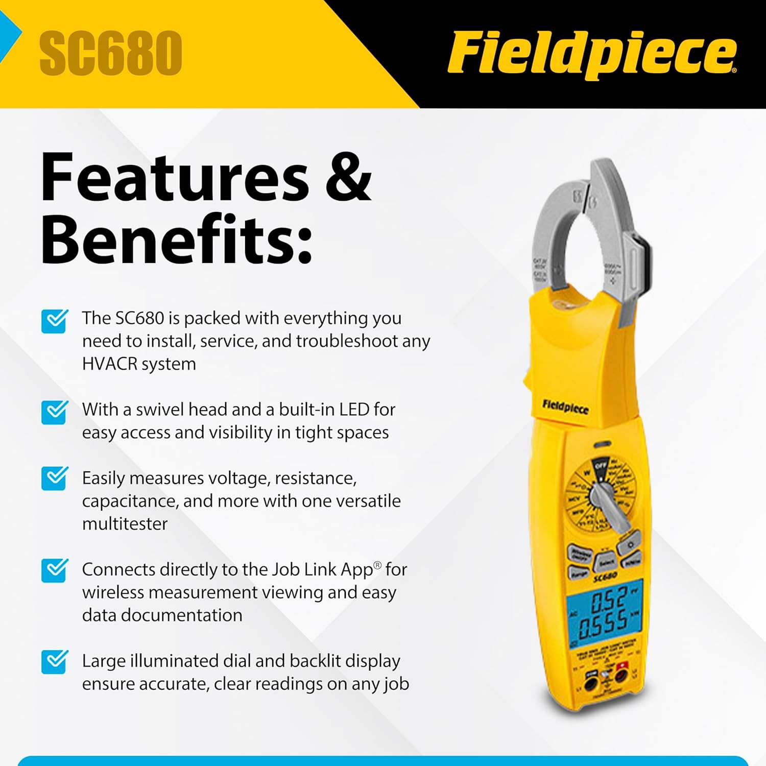SC680 Wireless Clamp Meter – Dual Display HVACR Multitester for Professionals