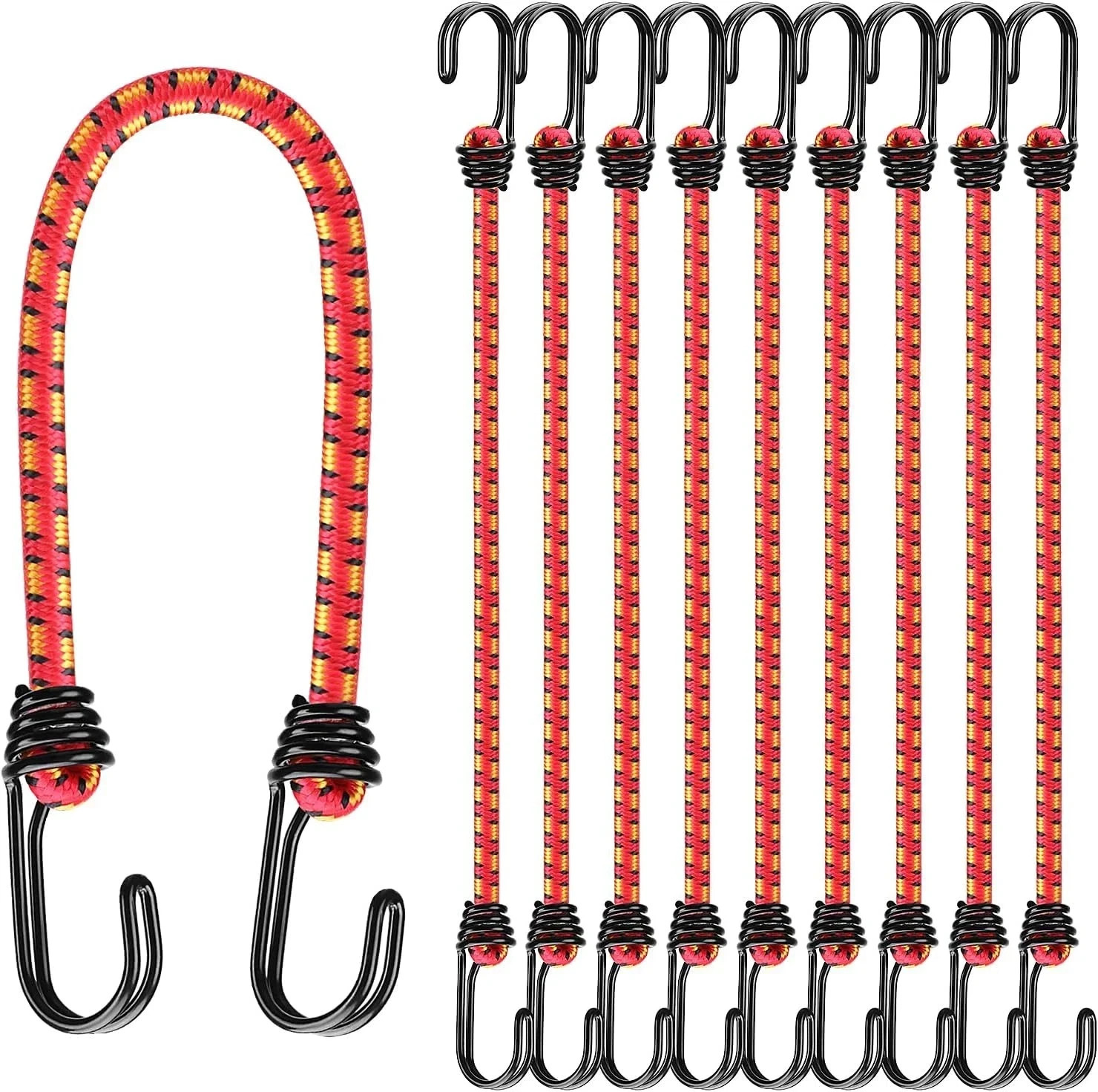 10 Pack 18 Inch Bungee Cords with Metal Hooks Heavy Duty Outdoor Strap Set