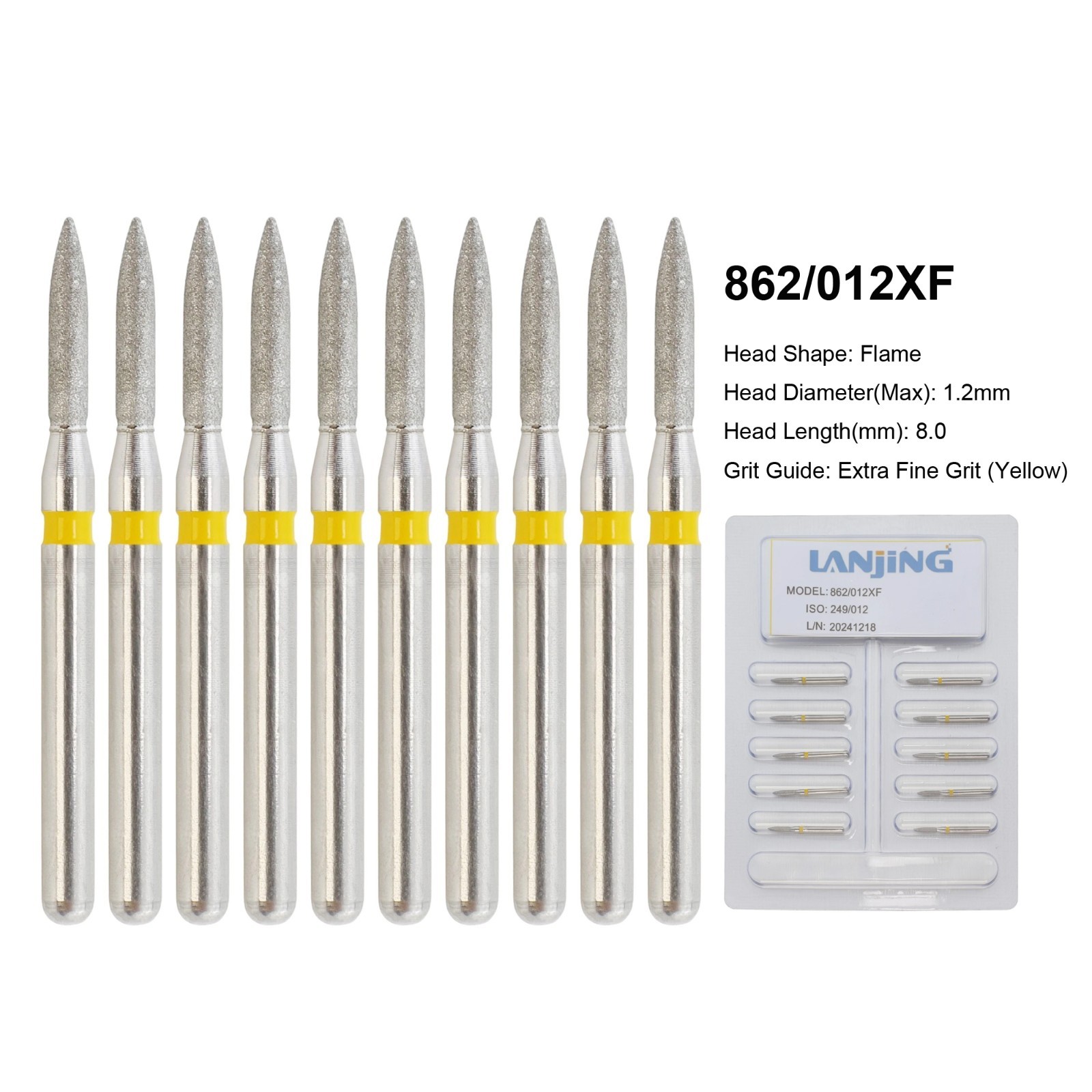 Dental Diamond Bur FG Round End Taper Football Flame Pear Coarse Fine High Speed