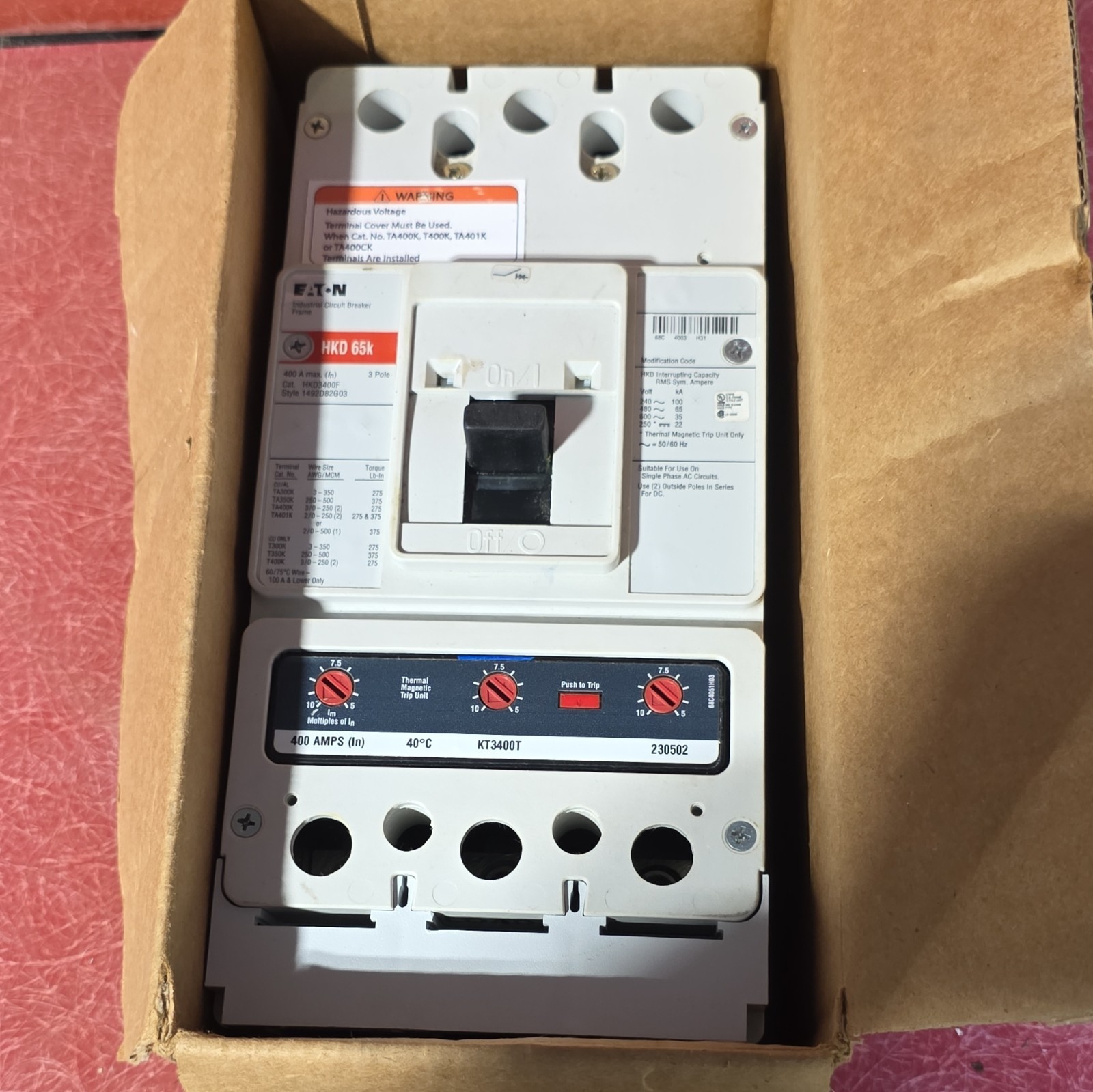 400A Eaton HKD3400 400A 3-Pole 600V AC Bolt-On Molded Case Circuit Breaker