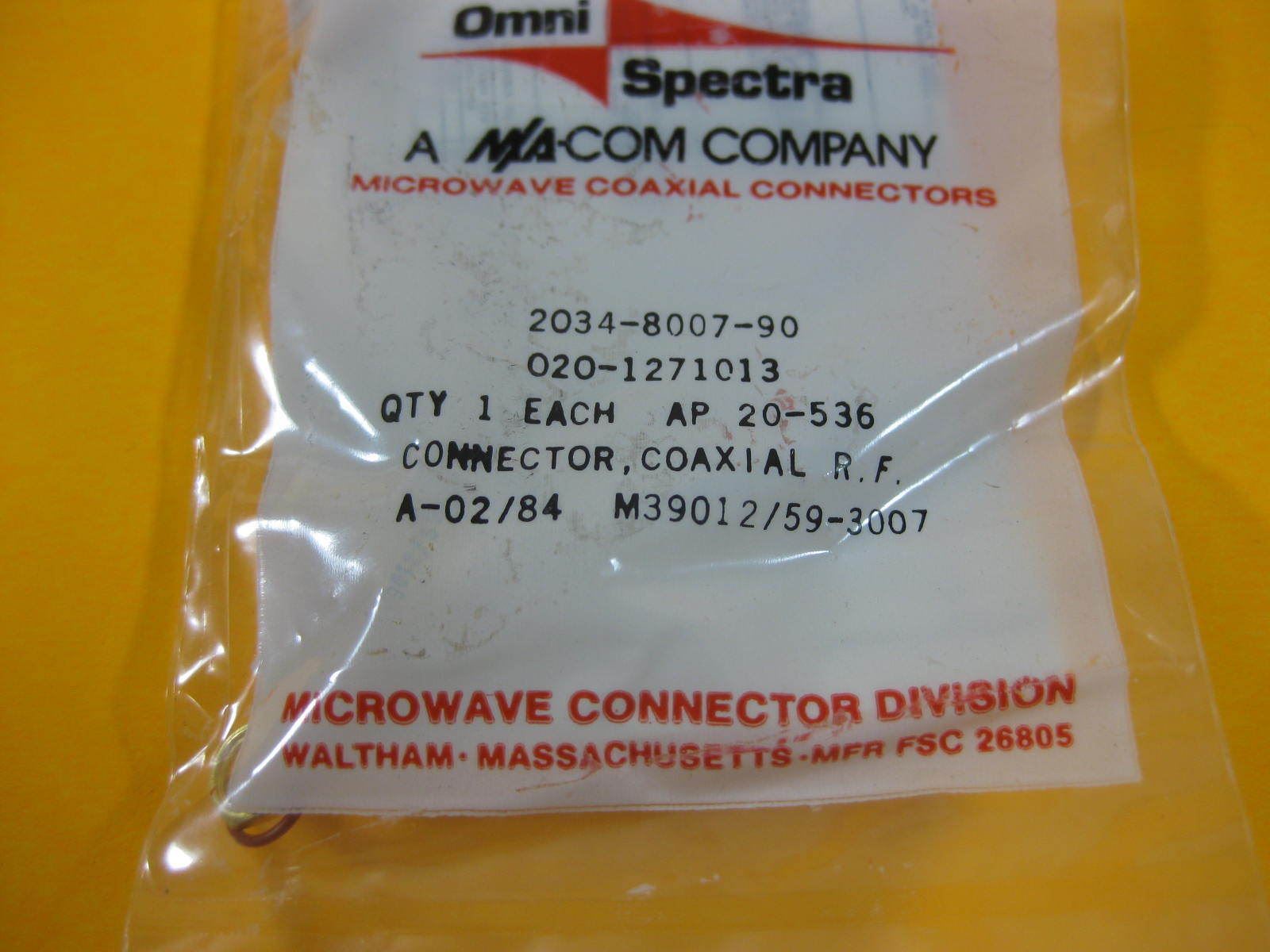 Omni Spectra Microwave Connector Coaxial RF — 2034-8007-90 — New