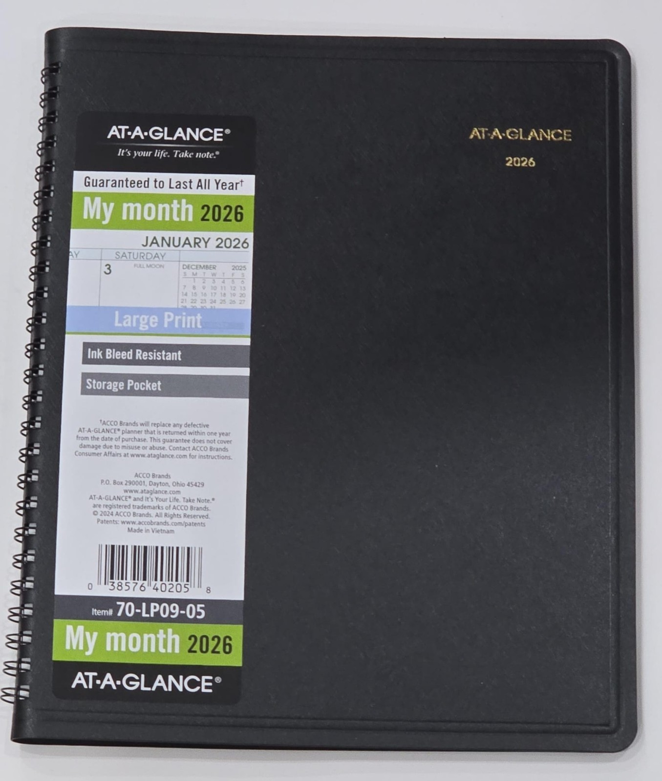 AT-A-GLANCE (70-LP09-05) Large Print 2026 Monthly Planner Black Medium 7″ x 8 34