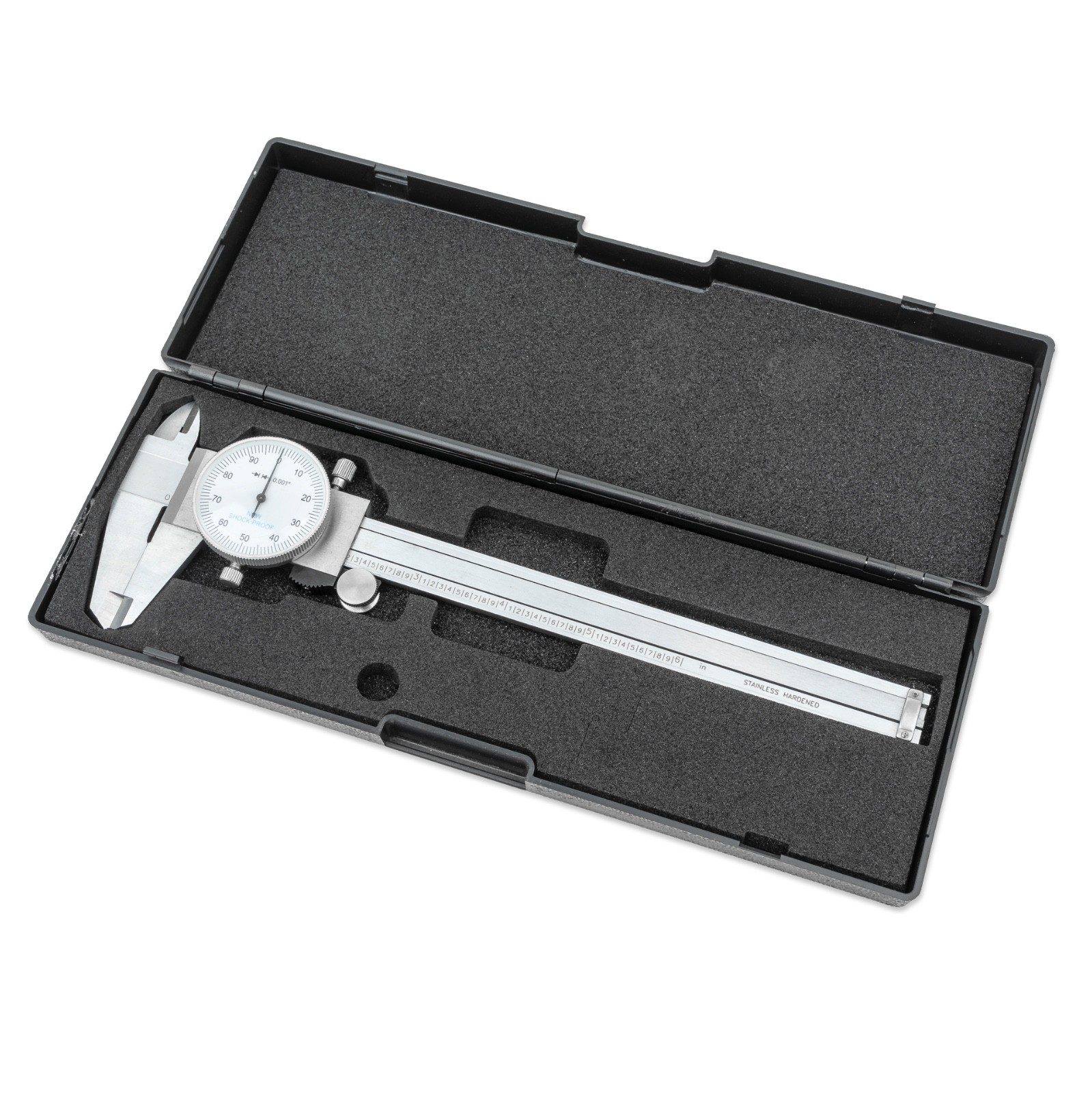 6″ Dial Caliper, 0.001″ Resolution with Slide Lock, Shock Proof, Includes Case