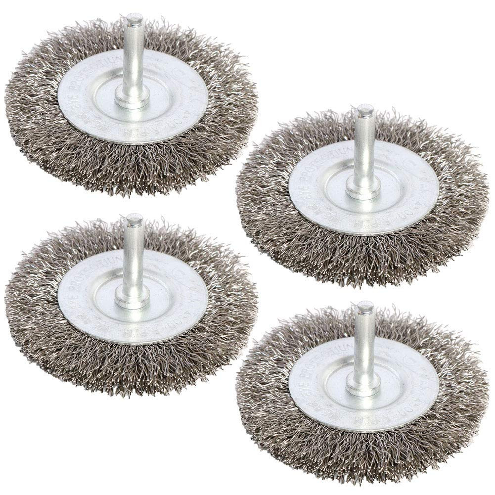 Shop-Tek 4-Pc 3″ Steel Wire Wheel Brush Kit For Drill With 1/4″ Shank