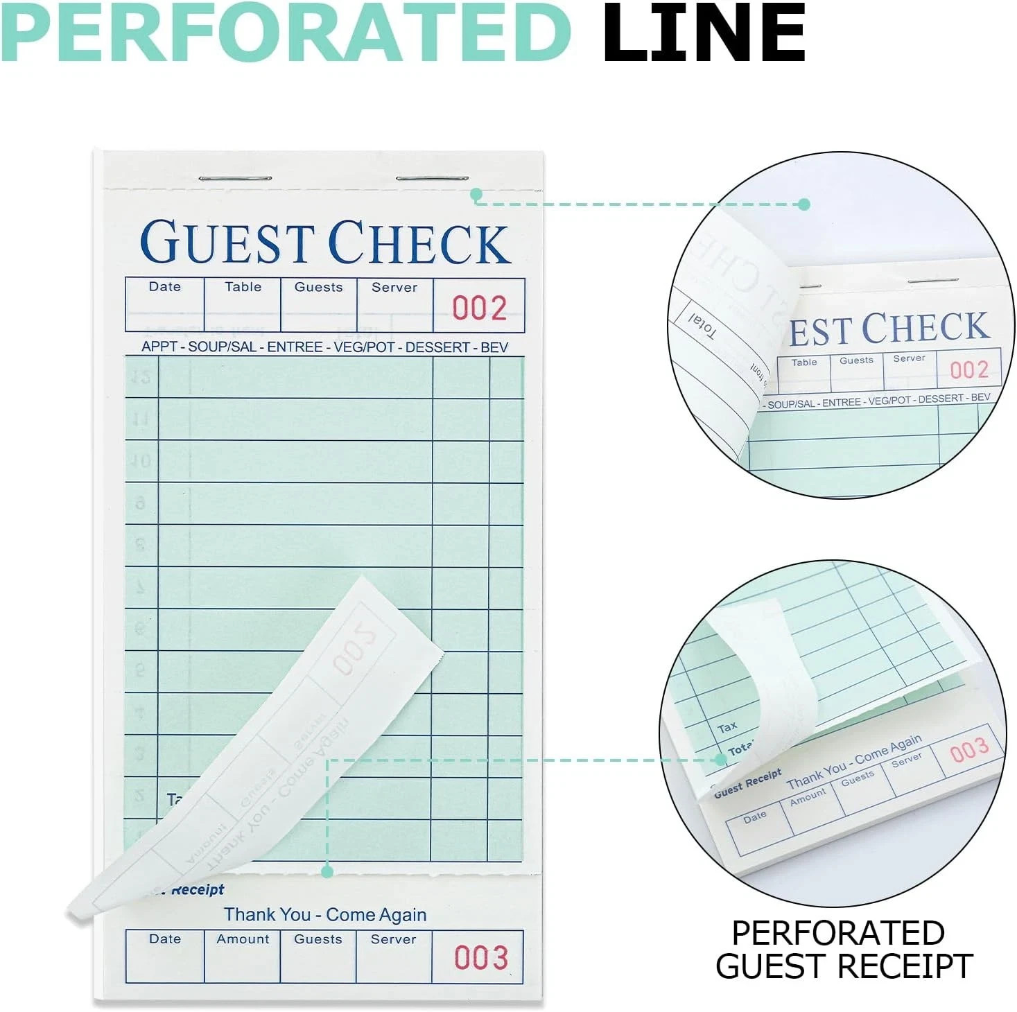 300 Guest Check Books 6 Pack Of 50, for Servers, Server Note Pads, Waitresses
