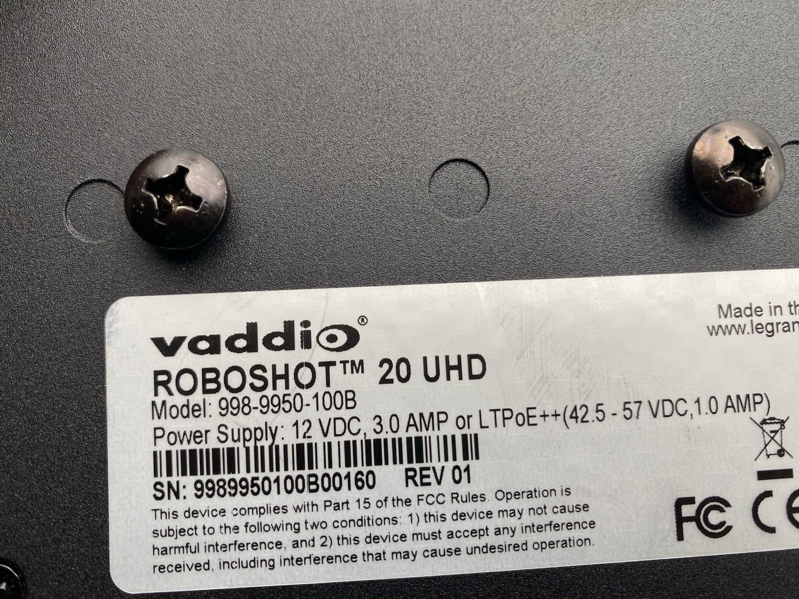VADDIO 998-9950-100B RoboSHOT 20 Ultra HD PTZ Camera Black