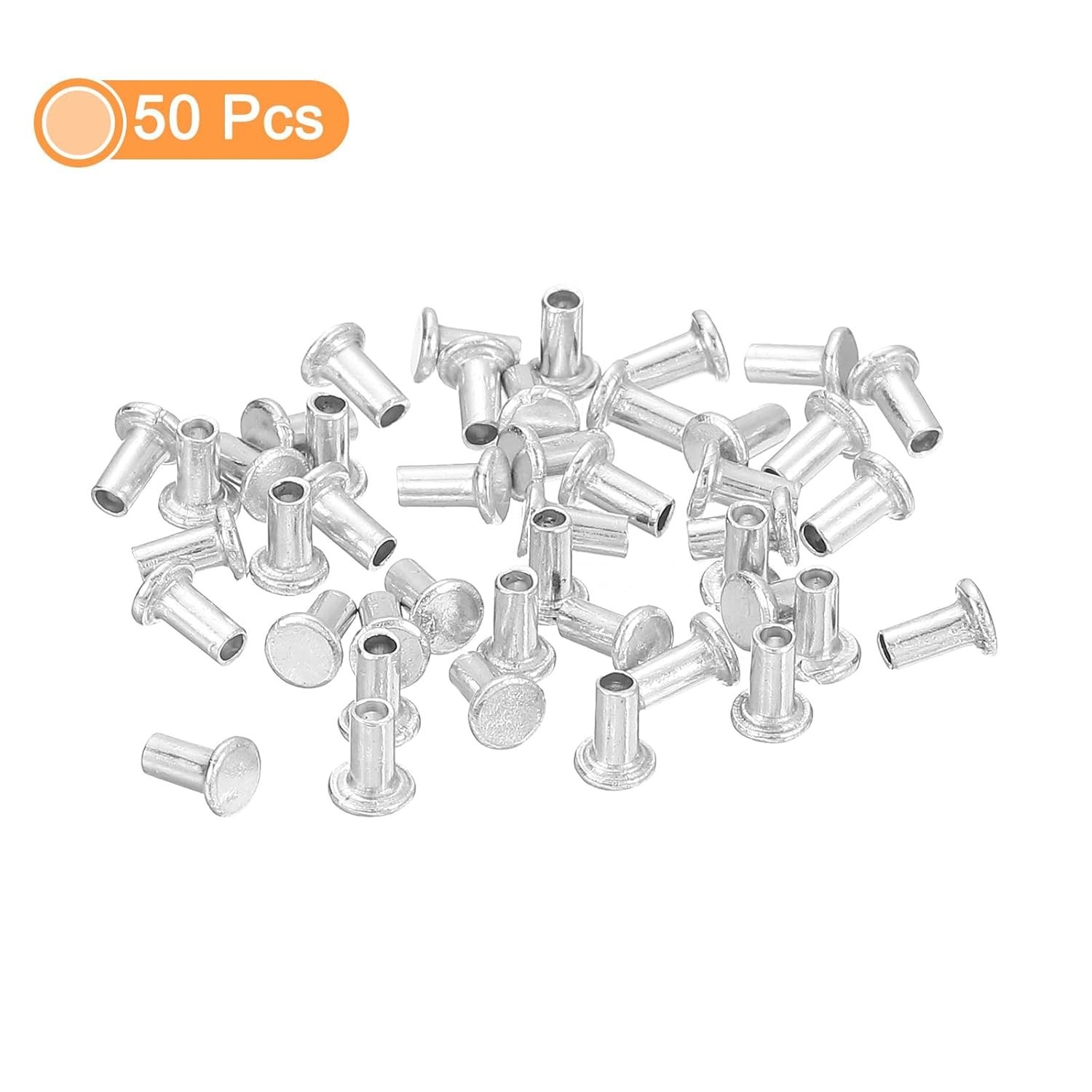 50Pcs Semi Tubular Rivets, 2mm x 4mm Aluminum Round Flat Head Semi-Tubular Ri…