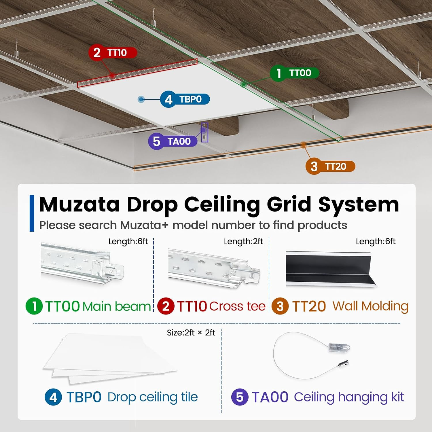 10Pack White Wall Molding Drop Ceiling Grid Kit Total Length 60Ft Galvanized Ste