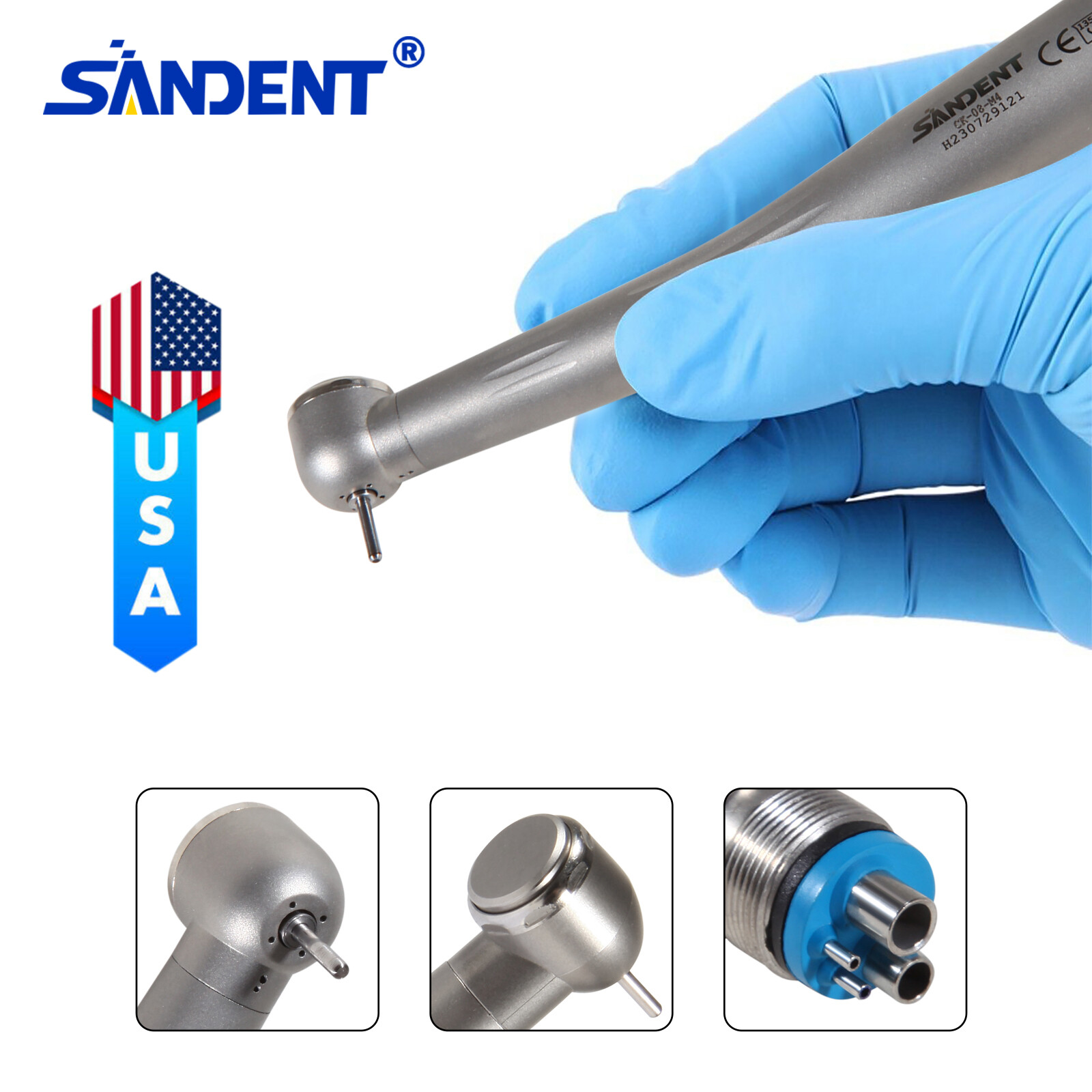 Dental High Speed Handpiece Ceramic Rotor Push Button 4 Holes Single Way Spray