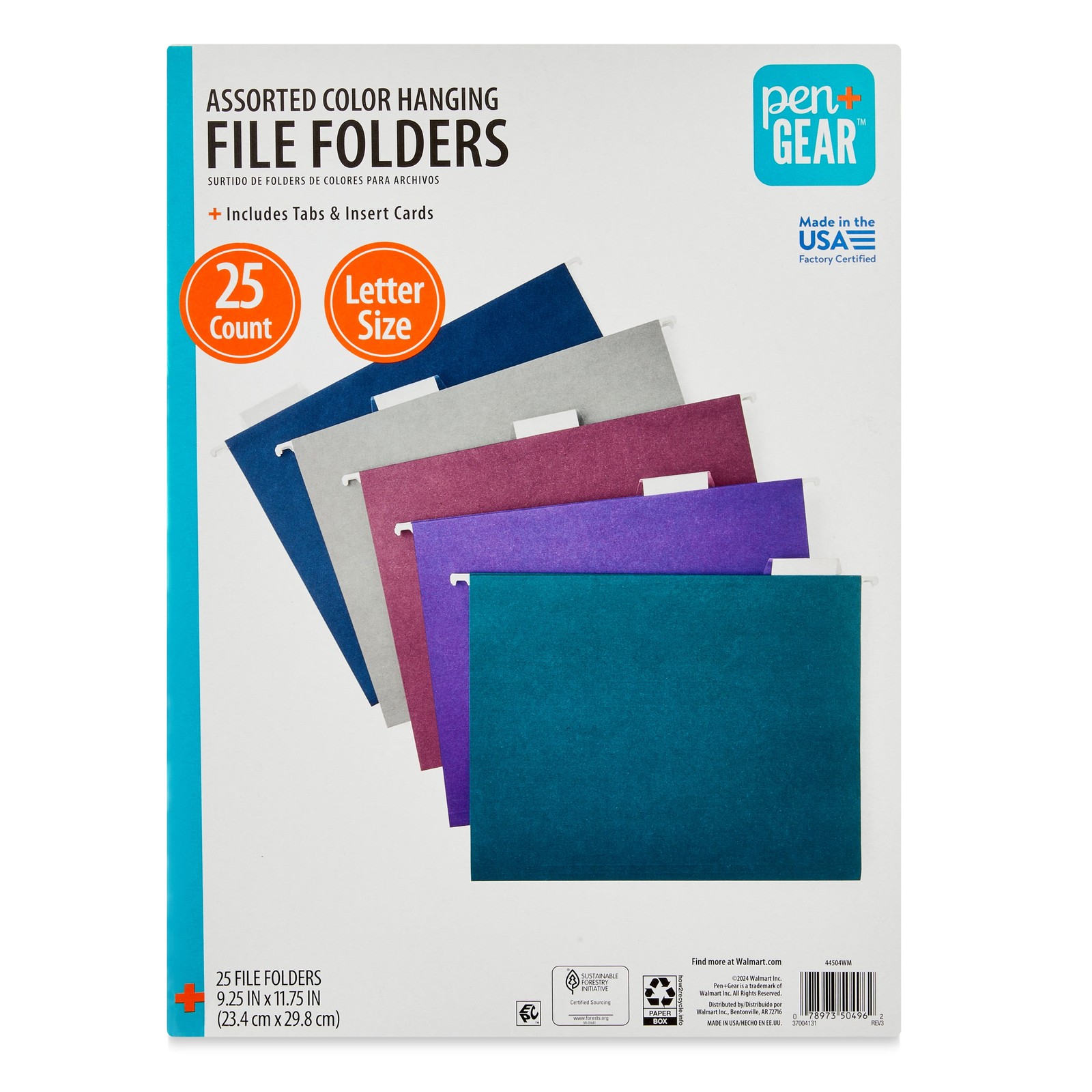 Pen+Gear Assorted Jewel Tone Hanging File Folders, Letter Size, 1/5 Cut Tabs