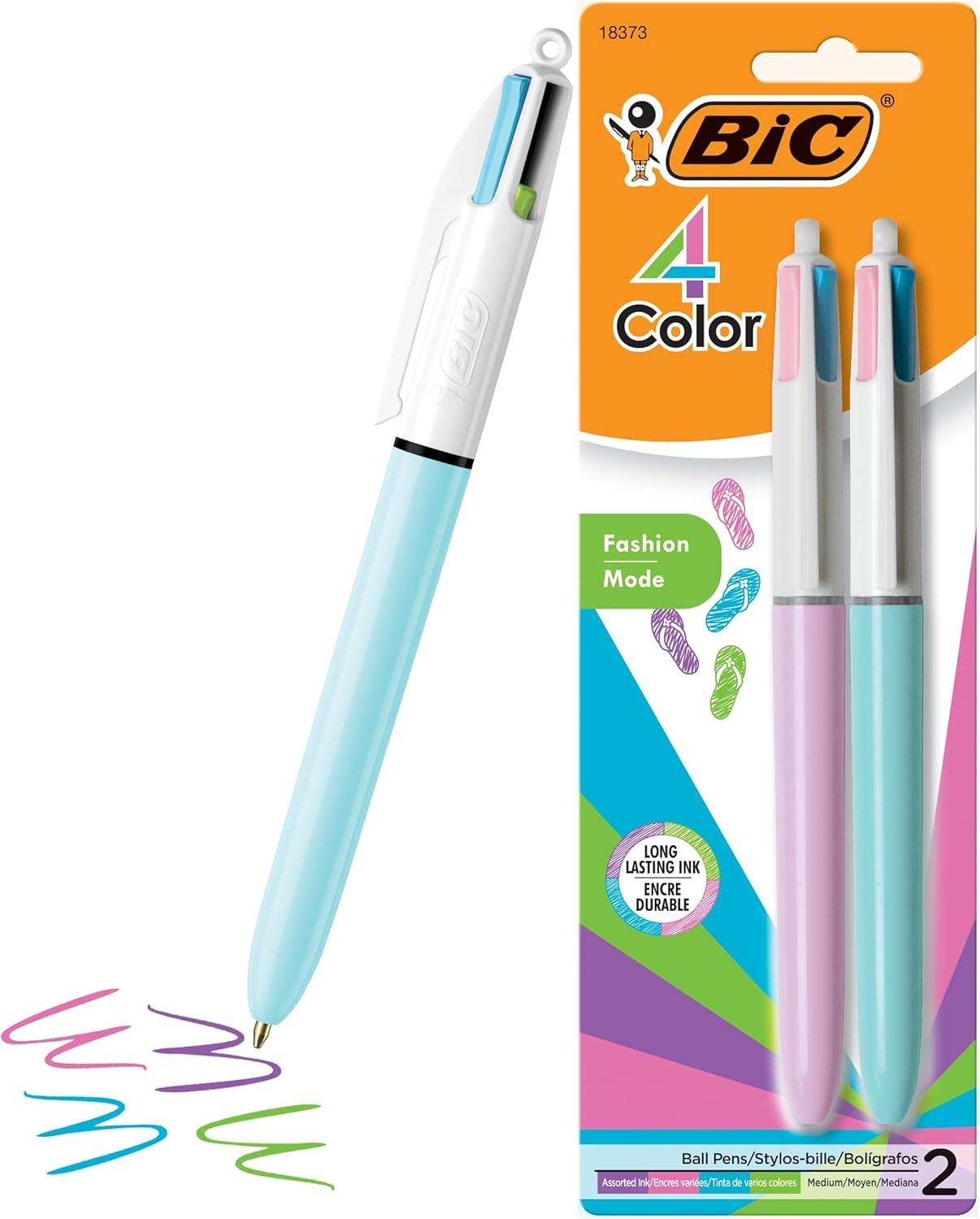 BIC 4 Color Fashion Retractable Ballpoint Pen with 1.0 mm Medium – 2-Count