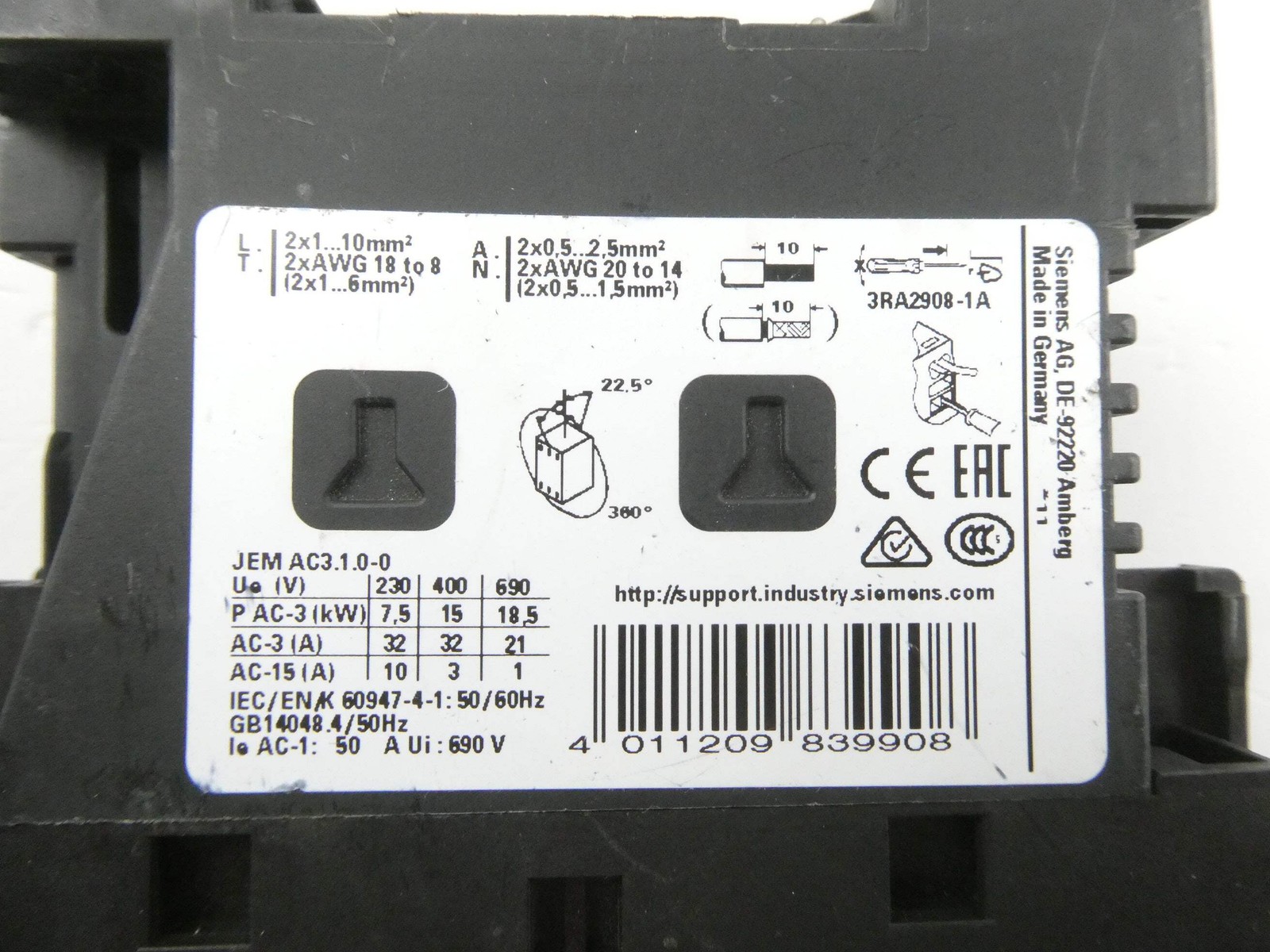SIEMENS 3RT2027-2FB40 SIRIUS (24VDC) POWER CONTACTOR *E03*